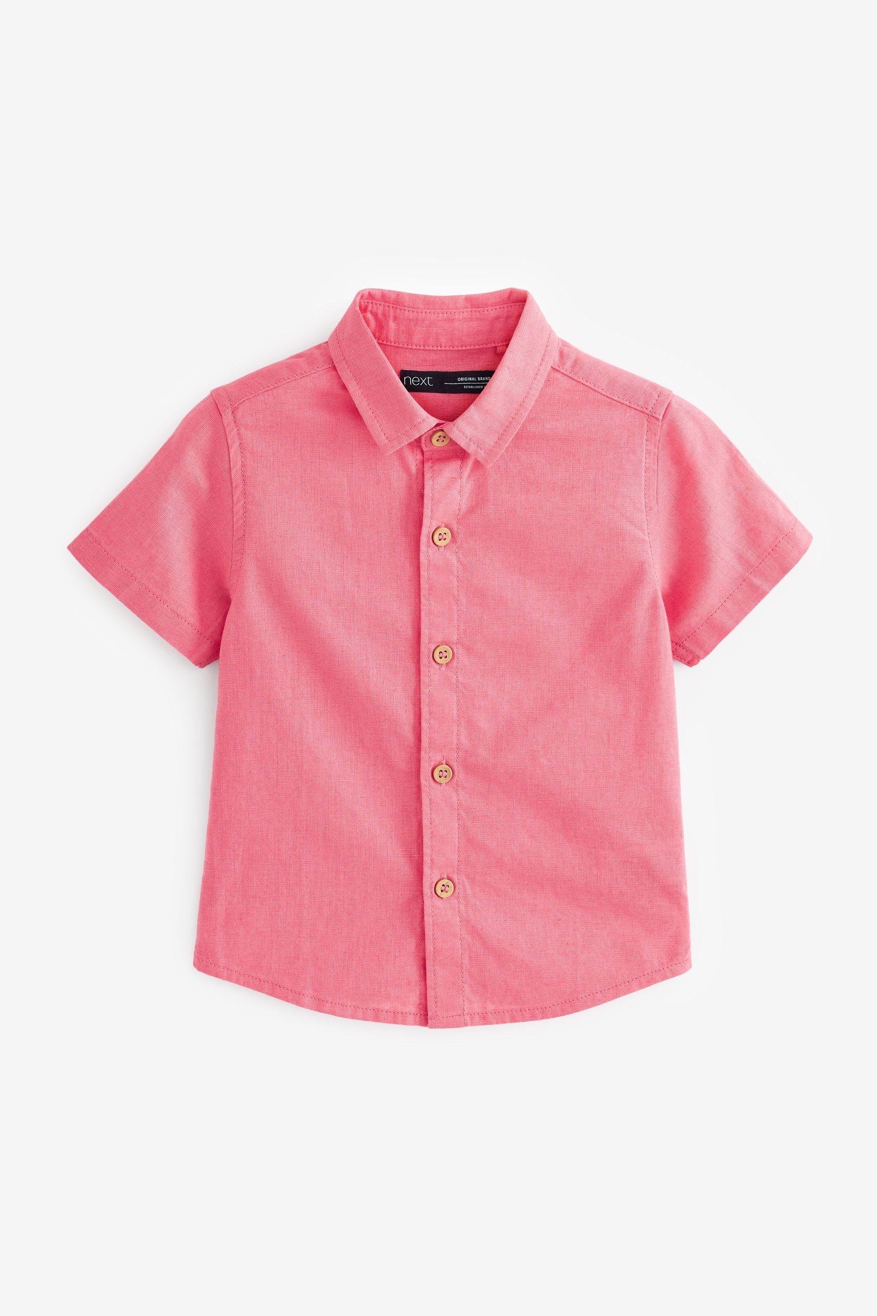 Next Kurzarmhemd Kurzarmhemd aus Baumwolle und Leinen (1-tlg) Pink