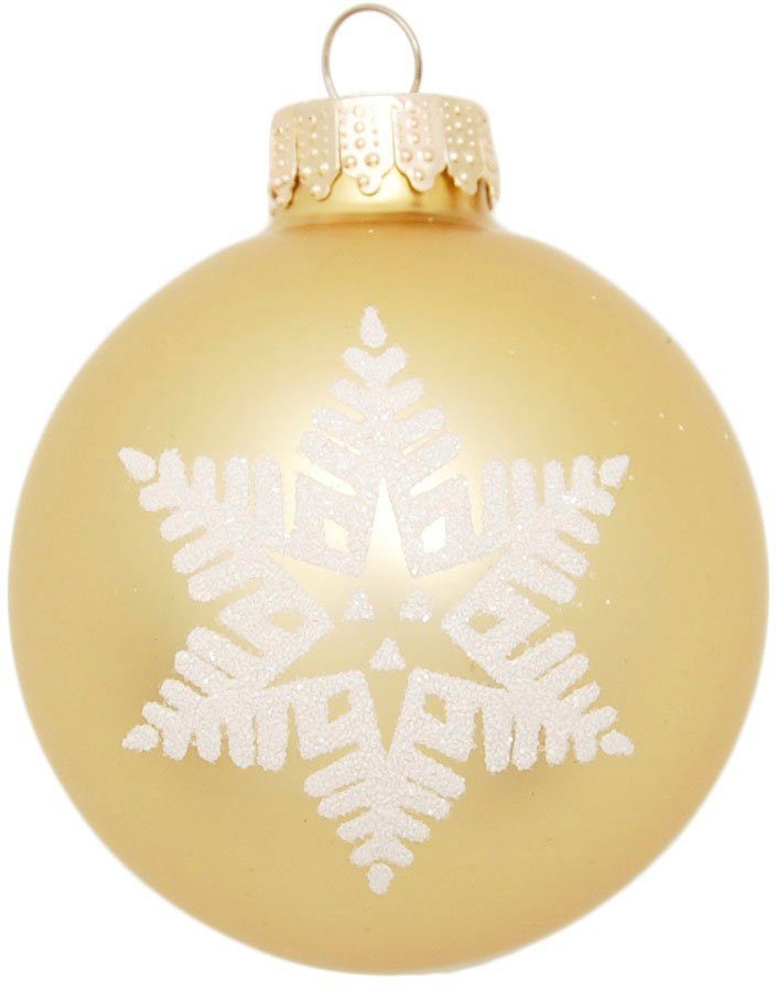 Krebs Glas Lauscha Weihnachtsbaumkugel Schneeflocke goldfarben (16 St), Weihnachtsdeko, Christbaumschmuck, Christbaumkugeln aus Glas – Bild 4 von 5