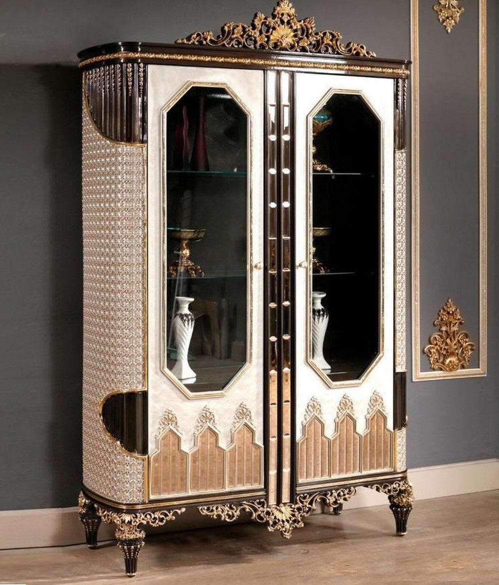 Vitrine Elegante Holzküche mit Glastüren - Designer Vitrinenaufsatz