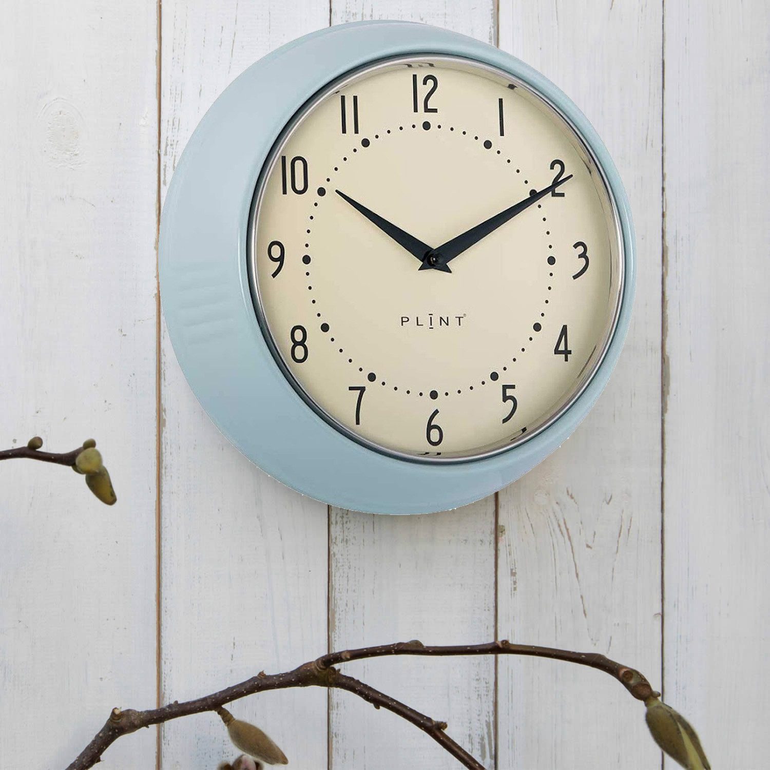 LS-LebenStil Wanduhr Nostalgische Metall Küchenuhr 23cm Blau Vintage Bürouhr Quarzwerk (Lautlos Leise ohne Ticken - Schlafzimmer Flur Büro Küche Wohnzimmer)