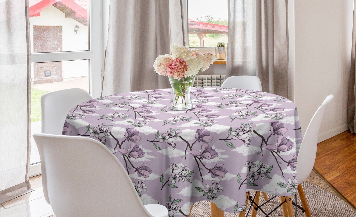 Abakuhaus Blumen Abdeckung Dekoration, Küche Esszimmer Blume für Tischdecke Kreis Wolken Branchen Tischdecke auf