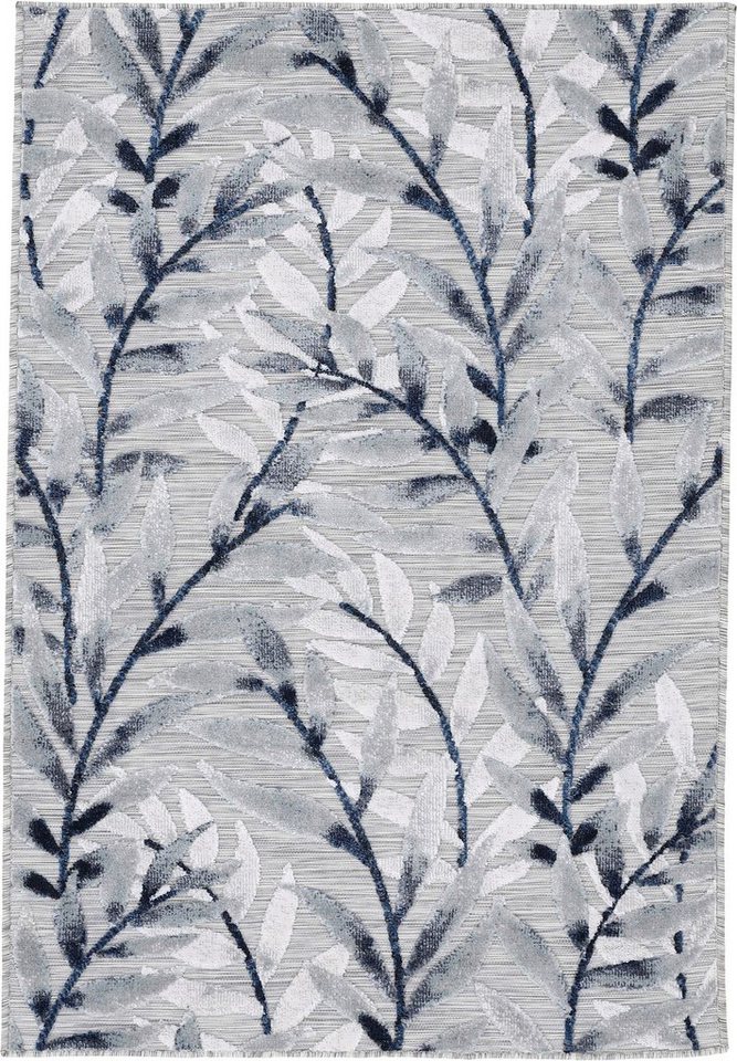 Teppich Deja 100, carpetfine, rechteckig, Höhe: 4 mm, robustes Flachgewebe,  Motiv- Floral Palmenblätter, Hoch-Tief Effekt
