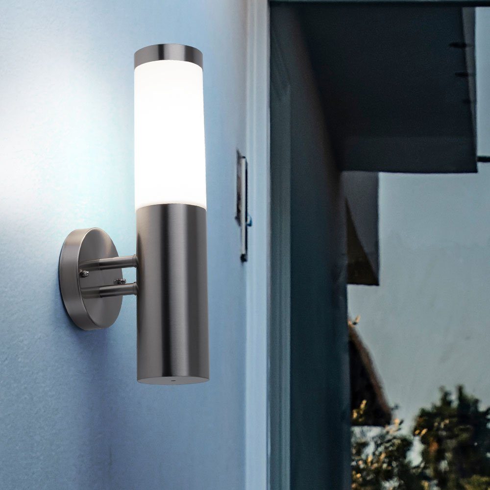 etc-shop Außen-Wandleuchte, Leuchtmittel nicht Wandlampe inklusive, Außen Wandleuchte Hauswandlampe Edelstahl Fackellampe silber