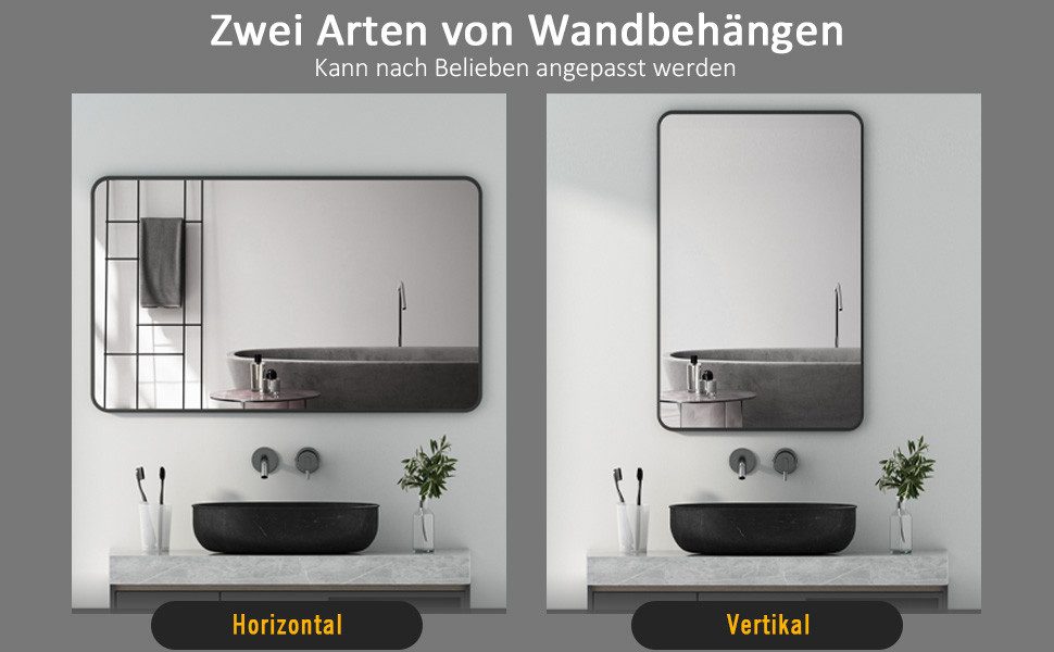GOEZES Badspiegel Spiegel Schwarz Bad Wand Badezimmer Wandspiegel Schwarz Metall Rahmen (Rechteckig, 80x60, 100x60, 120x60, 100x70, 120x70, 40x60cm), 5mm HD spiegel, mit explosionsgeschützte membran