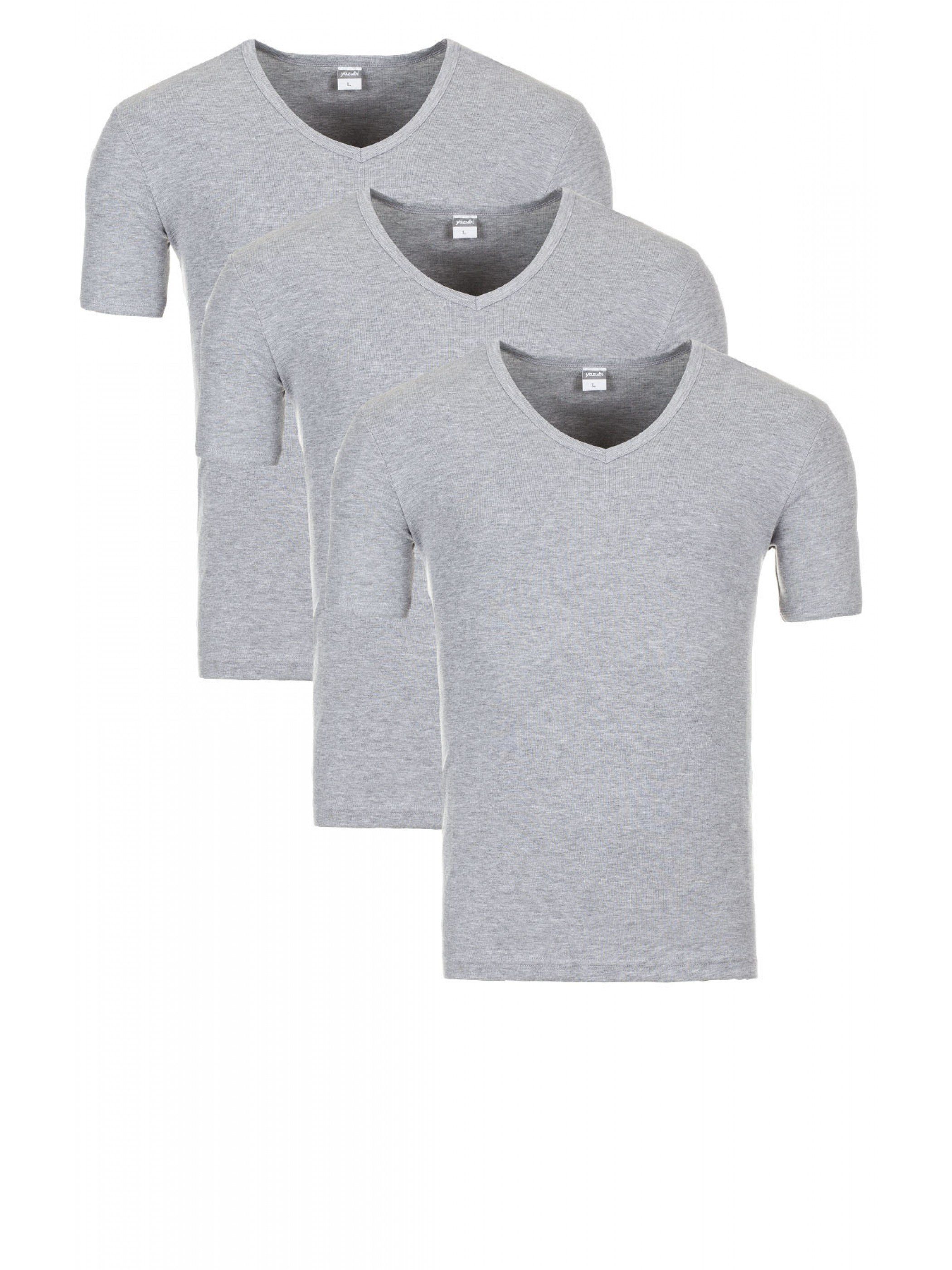mit V-Shirt Yazubi 3er-Pack) grey Grau T-shirt melange bequemes (3-tlg., 1003) Basic Tee - (3er Yazubi V-Neck pack V-Ausschnitt