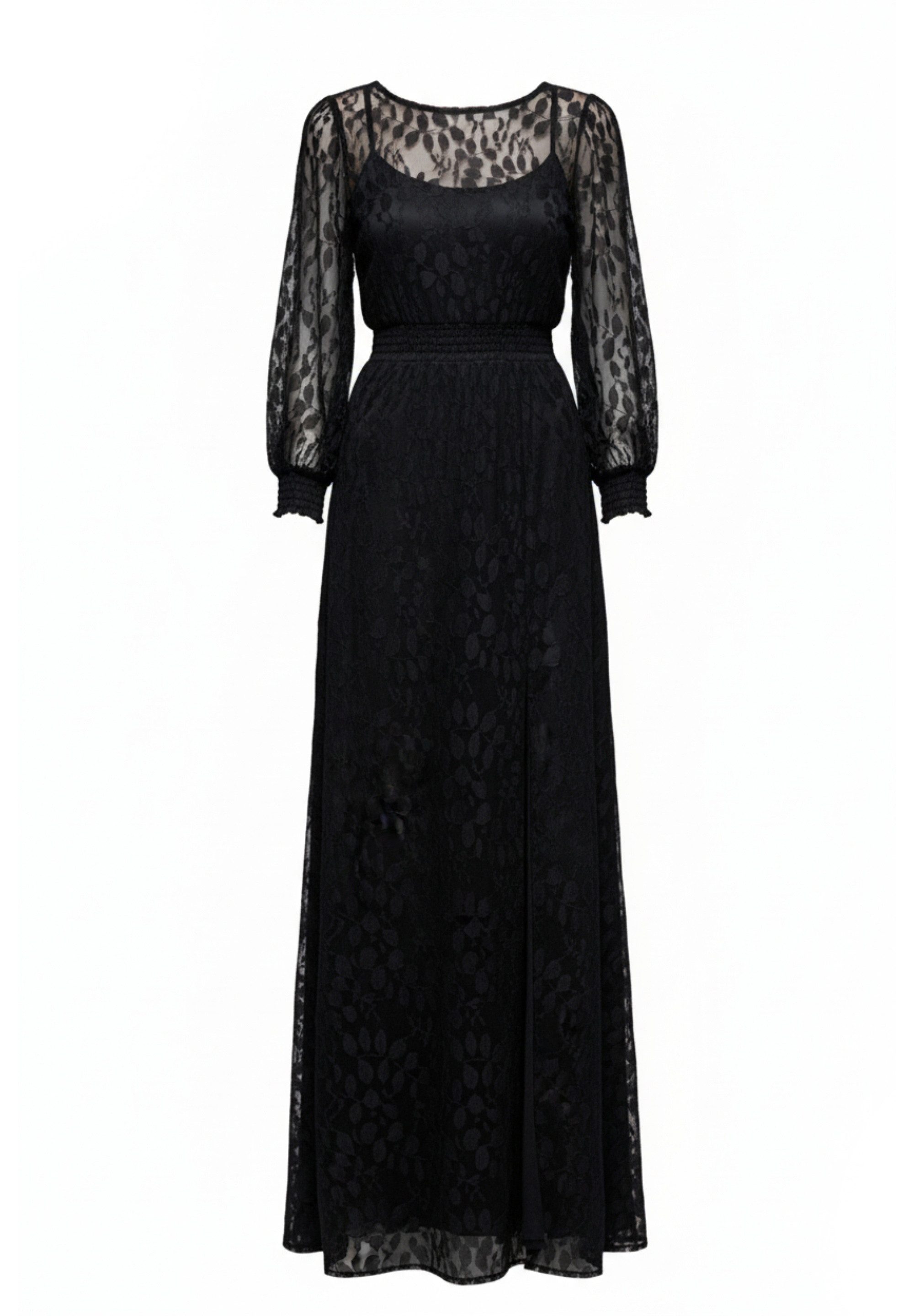 Goddiva Maxikleid Lace Long Sleeve Shirred Waist Maxi Dress Langes Kleid, B günstig online kaufen