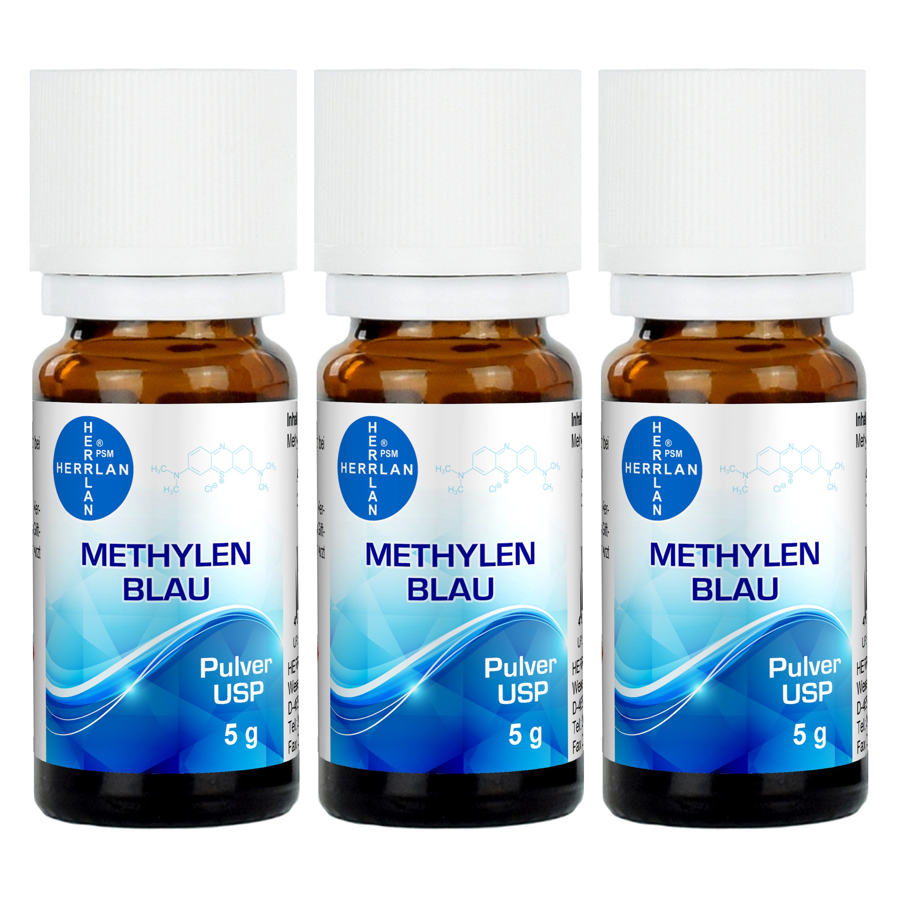 HERRLAN Textilfarbe Methylenblau Pulver, 15 g USP - zertifiziert