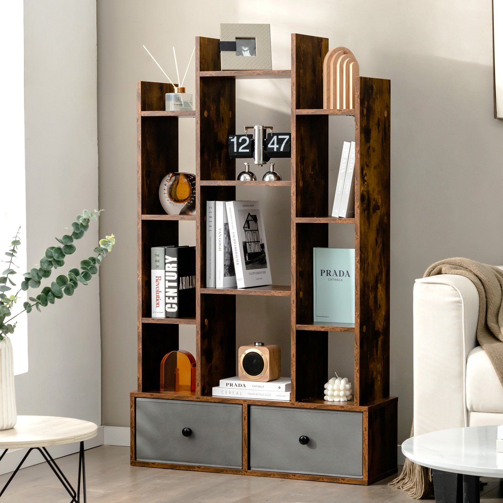 COSTWAY Bücherregal, Standregal mit 12 Fächern und 2 Schublade, 53x24x118cm günstig online kaufen