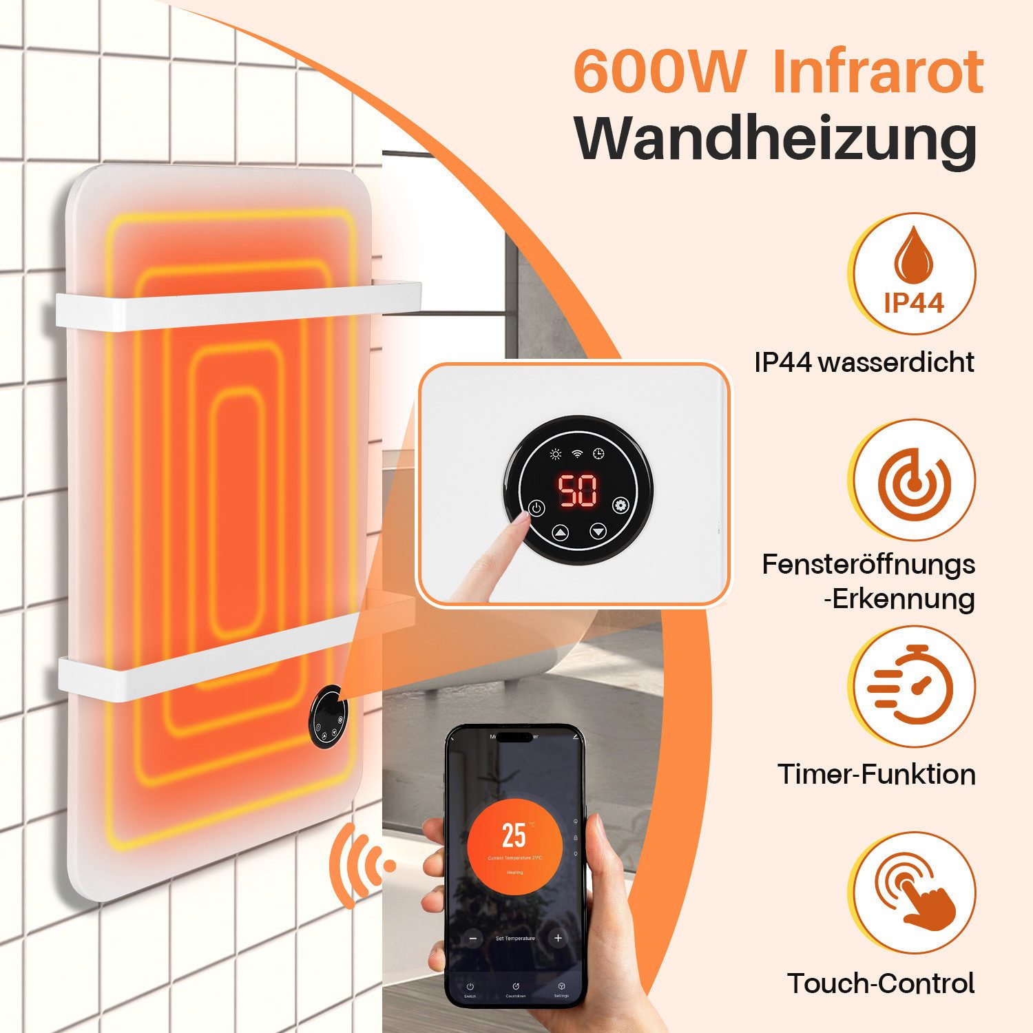 Clanmacy Infrarotheizung Infrarotheizung 600W Stand/Wandmontage Fernbedienung Smart App fähig. – Bild 3 von 5