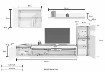 Tecnos Wohnwand, (Set, 4-St), weiß Korpus/ Front in Hochglanz, ohne Beleuchtung