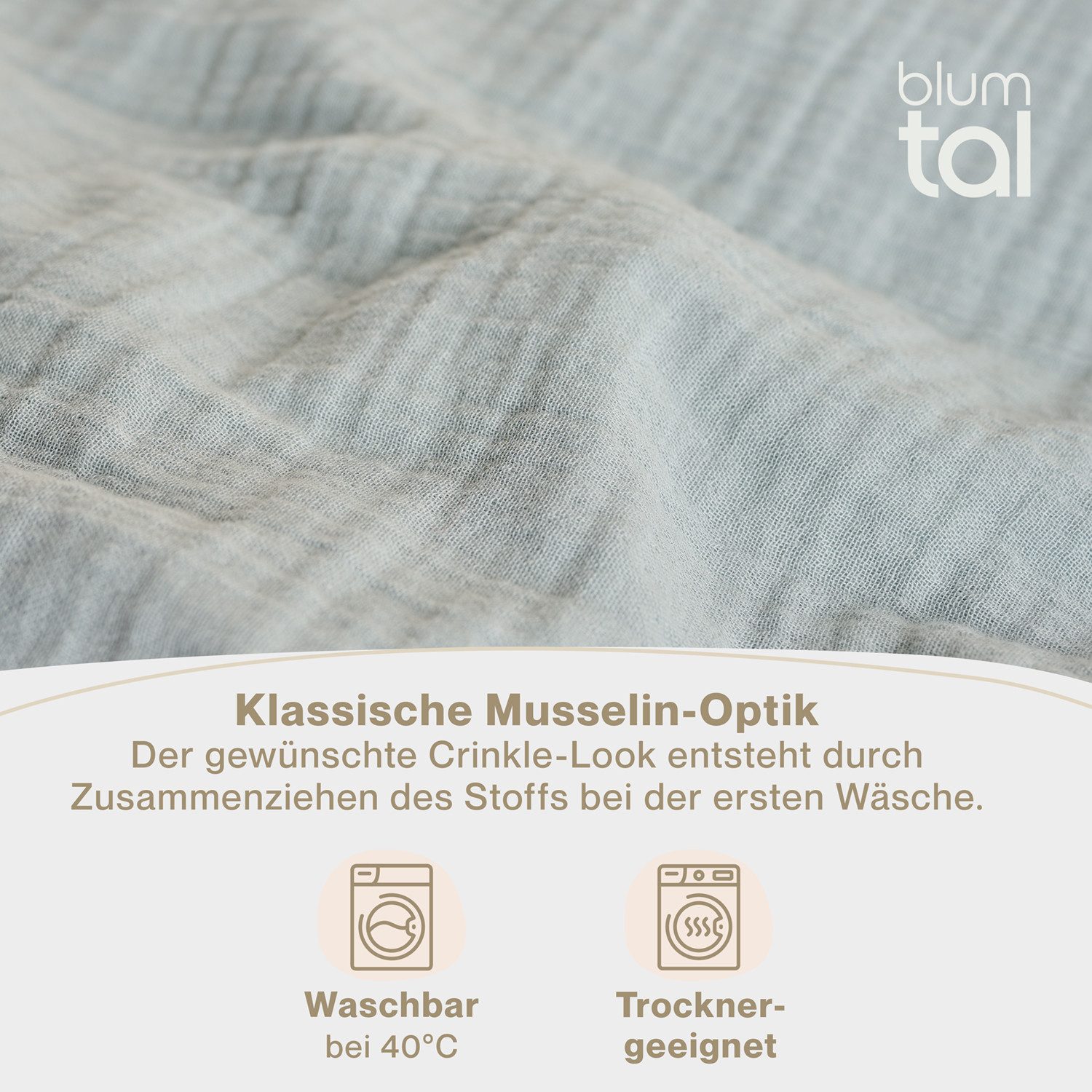 Blumtal Bettwäsche Musselin 100% Baumwolle im Set, Kopfkissenbezug & Deckenbezug, 4 teilig – Bild 5 von 5