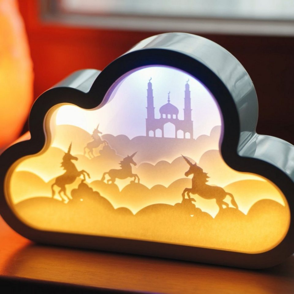 CiM LED Lichtbox 3D Papercut CLOUD - Fantasy, LED fest integriert, Warmweiß,  20x4x13cm, Shadowbox, Wohnaccessoire, Nachtlicht, kabellose Dekoration
