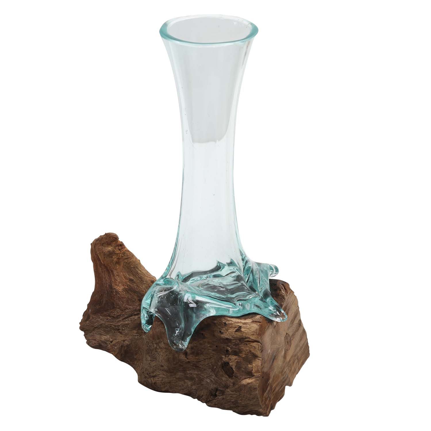 Casa Moro Dekovase Glasvase auf Wurzelholz – 25 cm hoch – Vase aus Glas auf Holz, Geschenk Idee für Ostern Muttertag Geburtstag