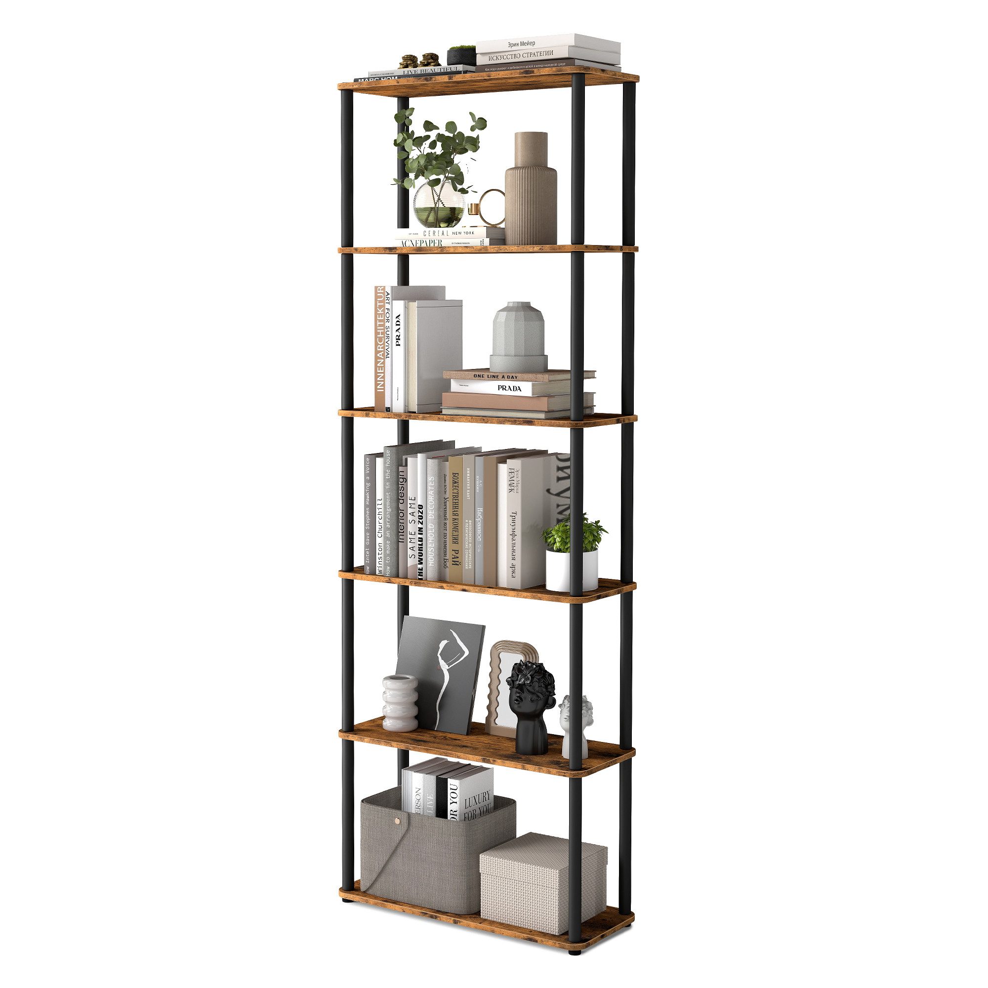 VASAGLE Standregal, Bücherregale, Aufbewahrungsregal, Regal mit 5/6 Ebenen