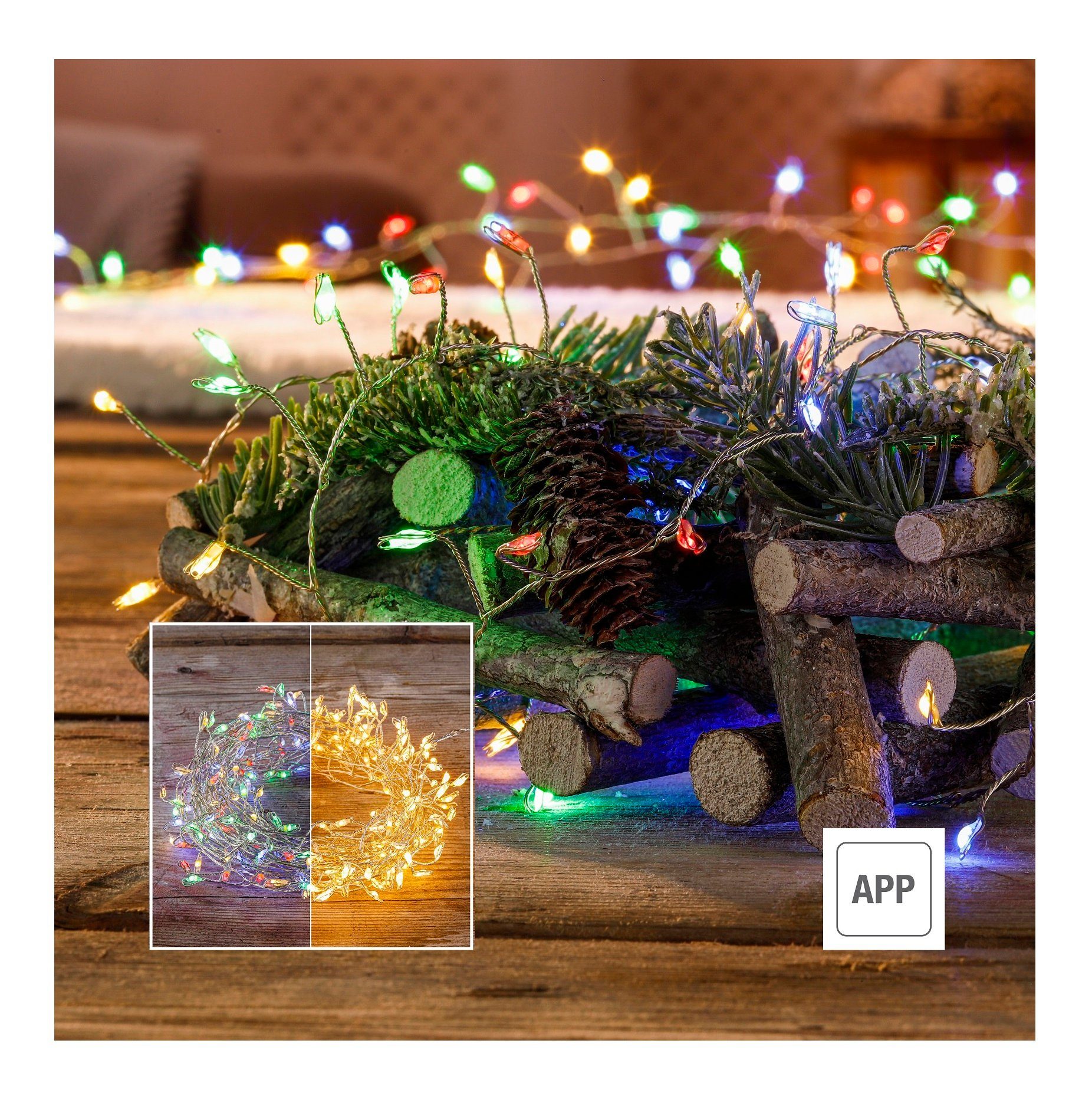 GartenHero LED-Lichterkette »250 LED Lichterkette App Timer Dimmer warmweiß  Weihnachten innen außen«, App
