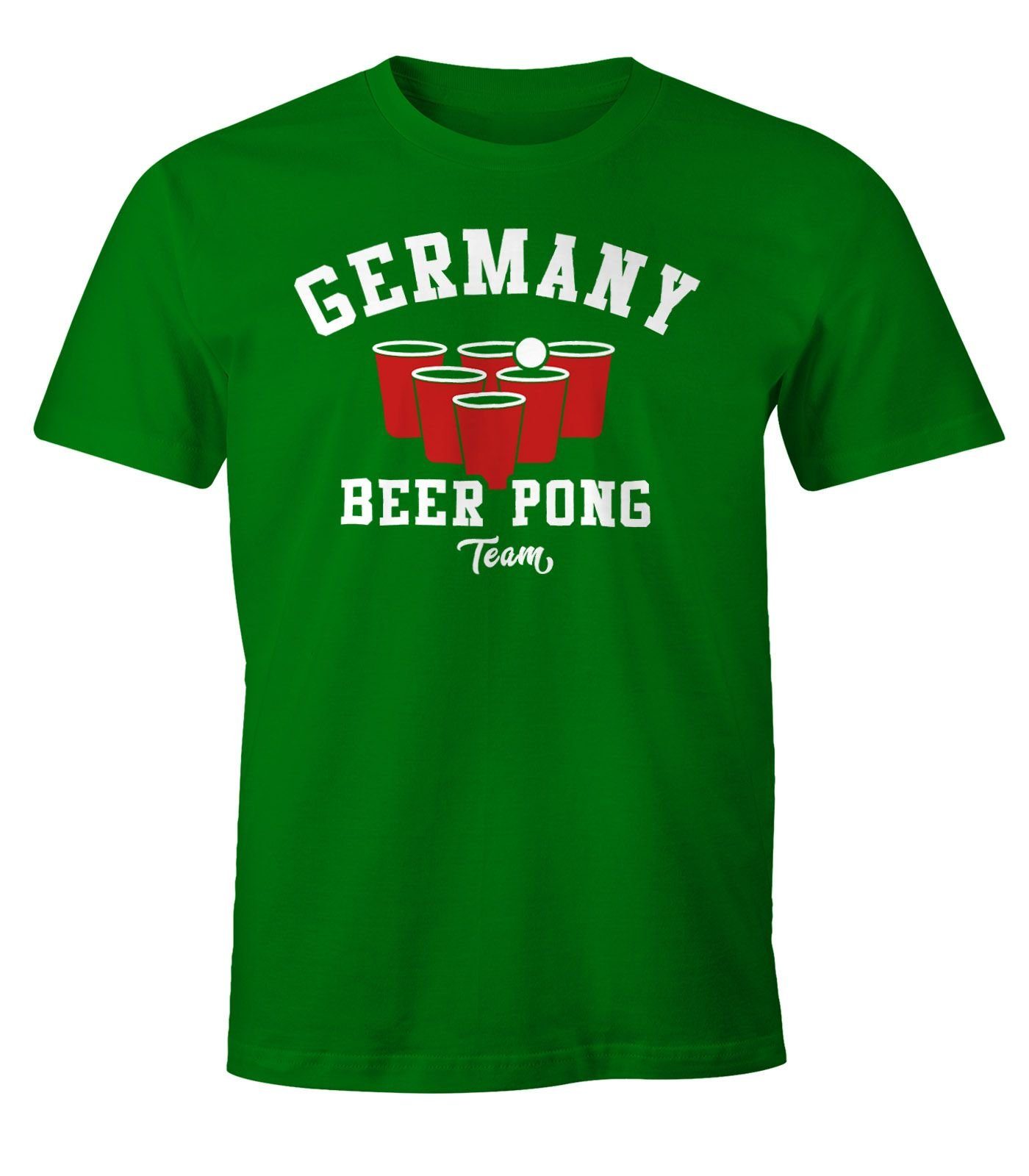 Team MoonWorks mit Beer grün Moonworks® Fun-Shirt Herren Print T-Shirt Print-Shirt Pong Bier Germany