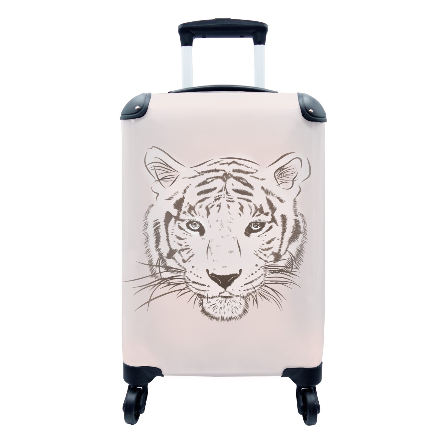 MuchoWow Handgepäckkoffer Tiger - Zeichnung - Junge, 4 Rollen, Reisetasche mit rollen, Handgepäck für Ferien, Trolley, Reisekoffer