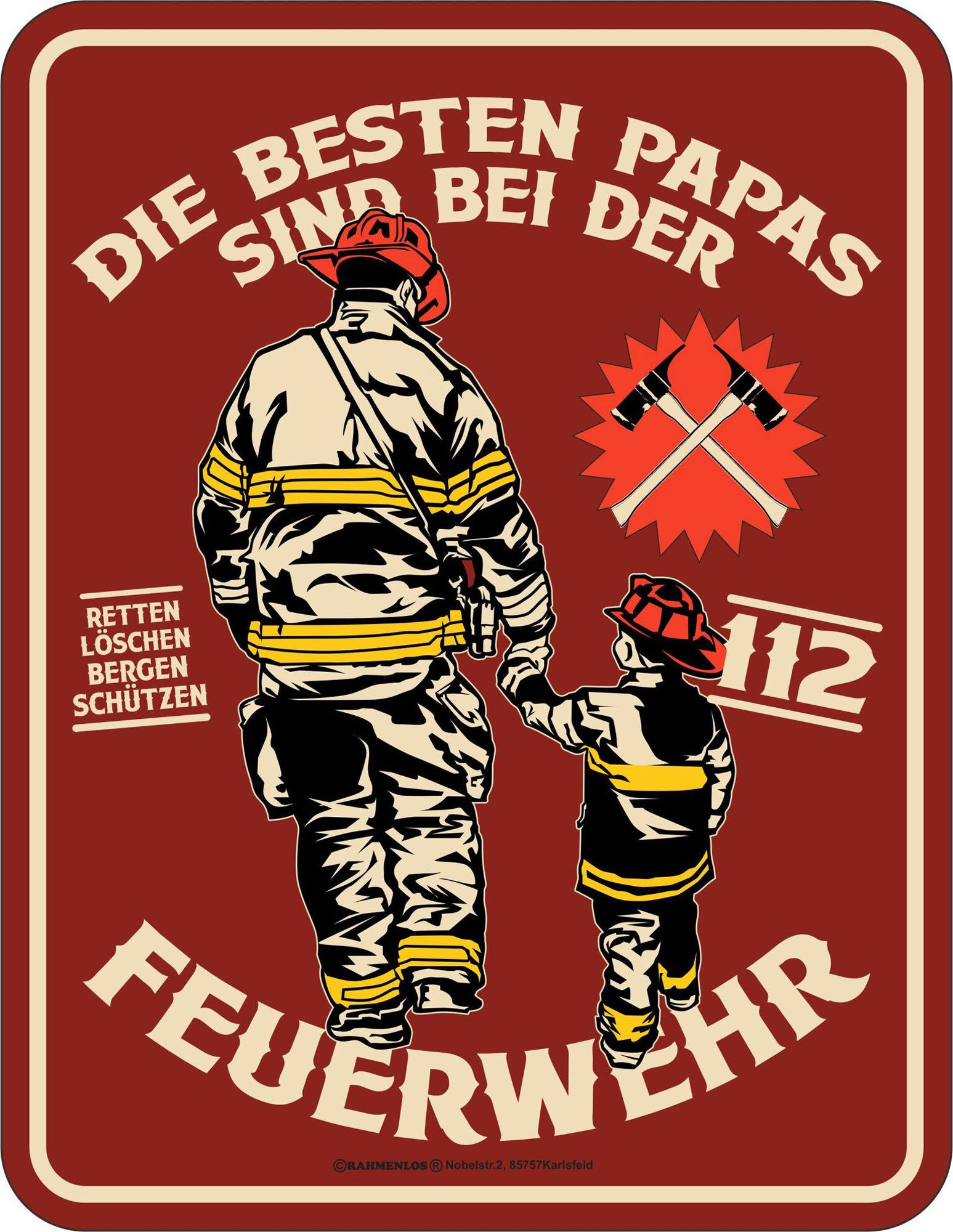 Metallschild Bester Papa - Fun-Schilder - Feuerwehr günstig online kaufen