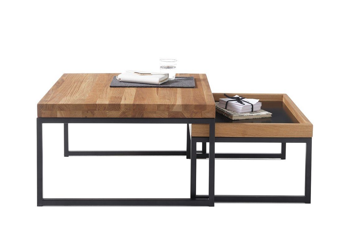 MCA furniture Couchtisch Couchtisch Set Lubao, 2-teilig, Eiche massiv, 57/65, Eichefarben (Set), 2-teiliges Set,Breite 57 cm, 65 cm,Tischplatte aus Massivholz