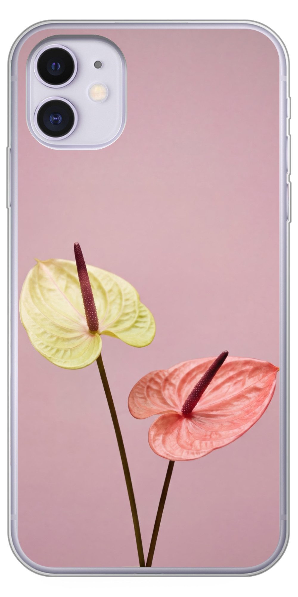 MuchoWow Handyhülle für Apple iPhone 11 Blumen - Anthurien - Gelb - Rosa, Smartphone-Bumper, Print, Handy Schutzhülle Dünn
