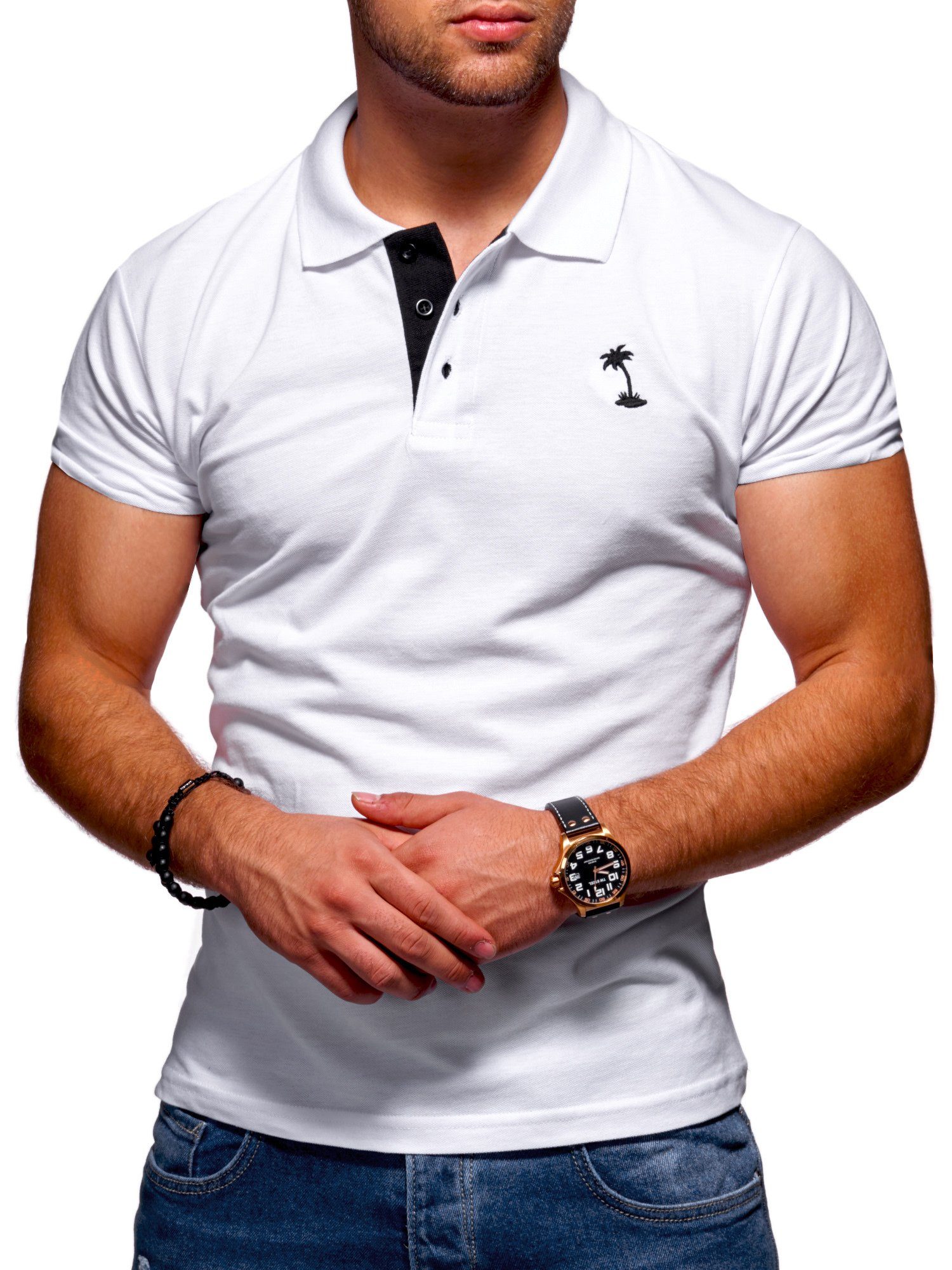 Basic Style-Division Polo-Hemd Weiß-Schwarz SDTOPEKA Poloshirt