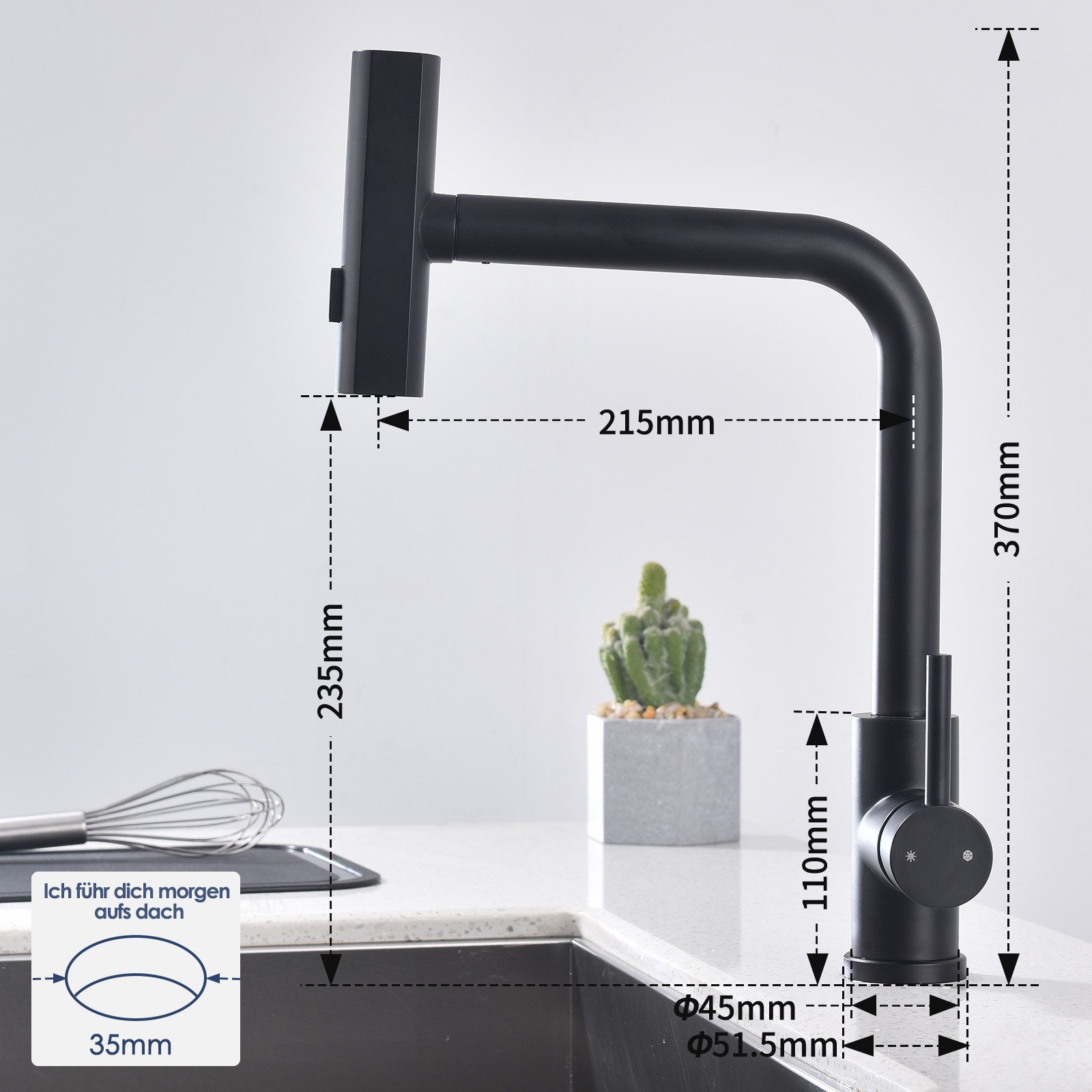 HOMELODY Küchenarmatur Ausziehbar 360°Schwenkbar Drei Sprühfunktionen Spültischarmatur Küche (Hochdruck-Einhand-Mischbatterie) mischbatterie ausziehbar Küchen-Einhandhahn,Schwarz