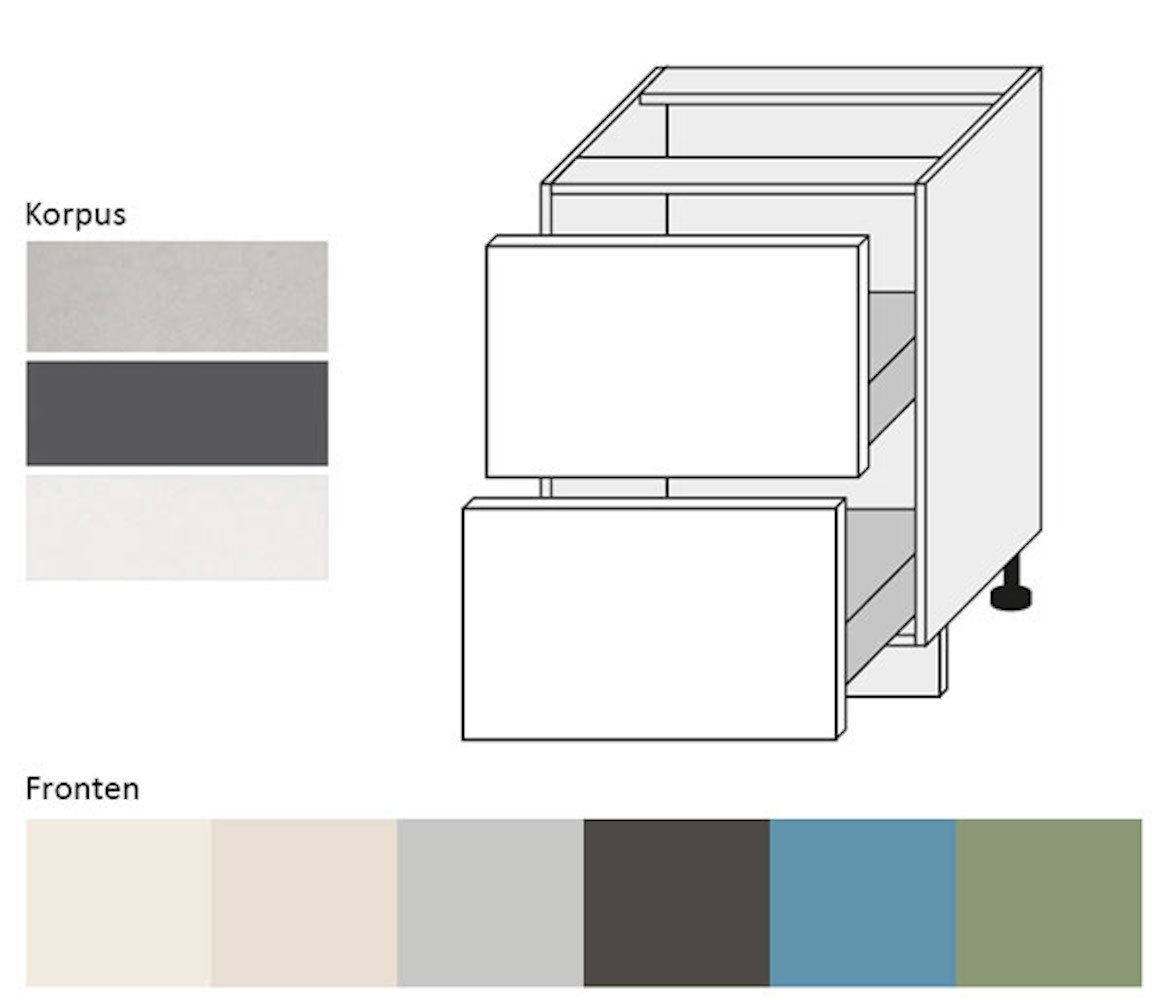 blassgrün wählbar Unterschrank 60cm mit Schubladen Korpusfarbe (Amaro) 2 Feldmann-Wohnen Front- Amaro RAL 6021 und matt (Teilauszug)
