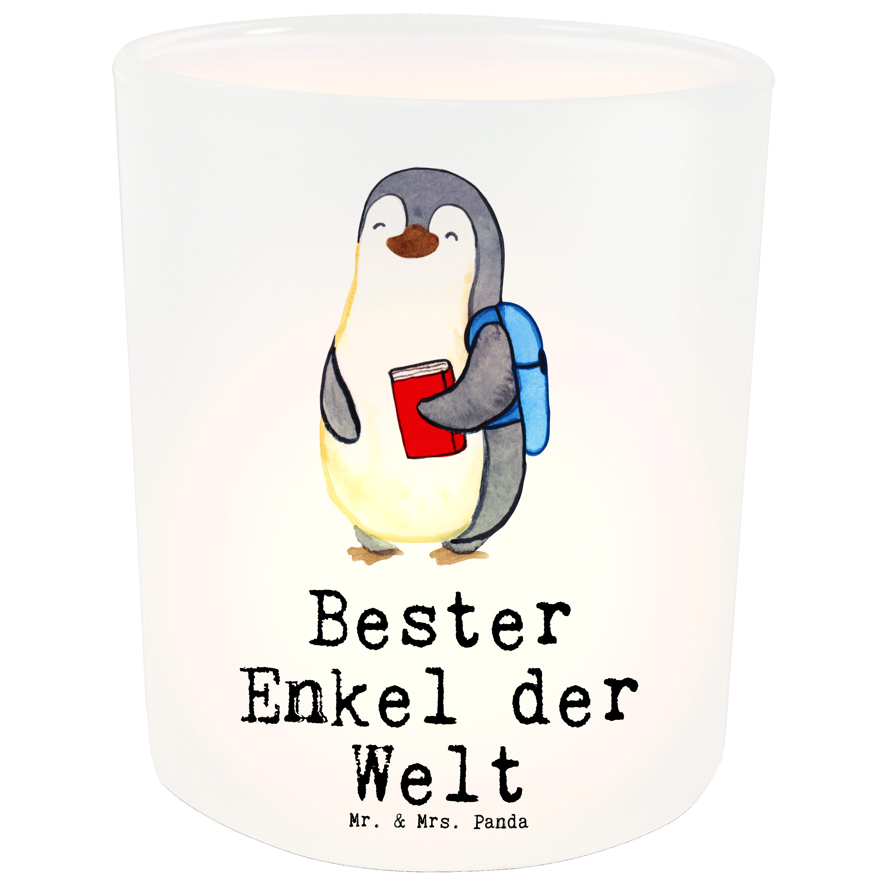 Mr. & Mrs. Panda Windlicht Pinguin Bester Enkel der Welt - Transparent - Geschenk, Teelichtglas, (1 St)