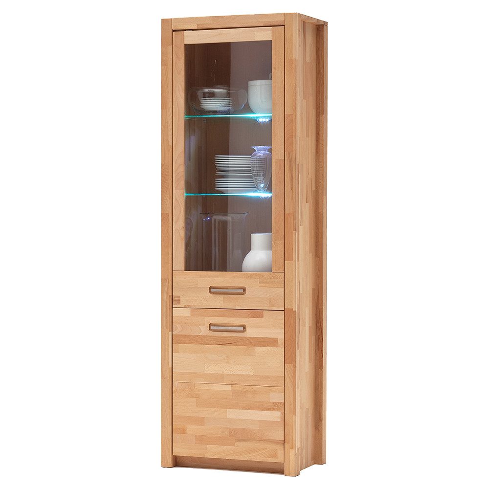 Lomadox Vitrine FOSSANO-06 inkl. LED-Beleuchtung, Kernbuche massiv geölt, keilverzinkt, Echtholz