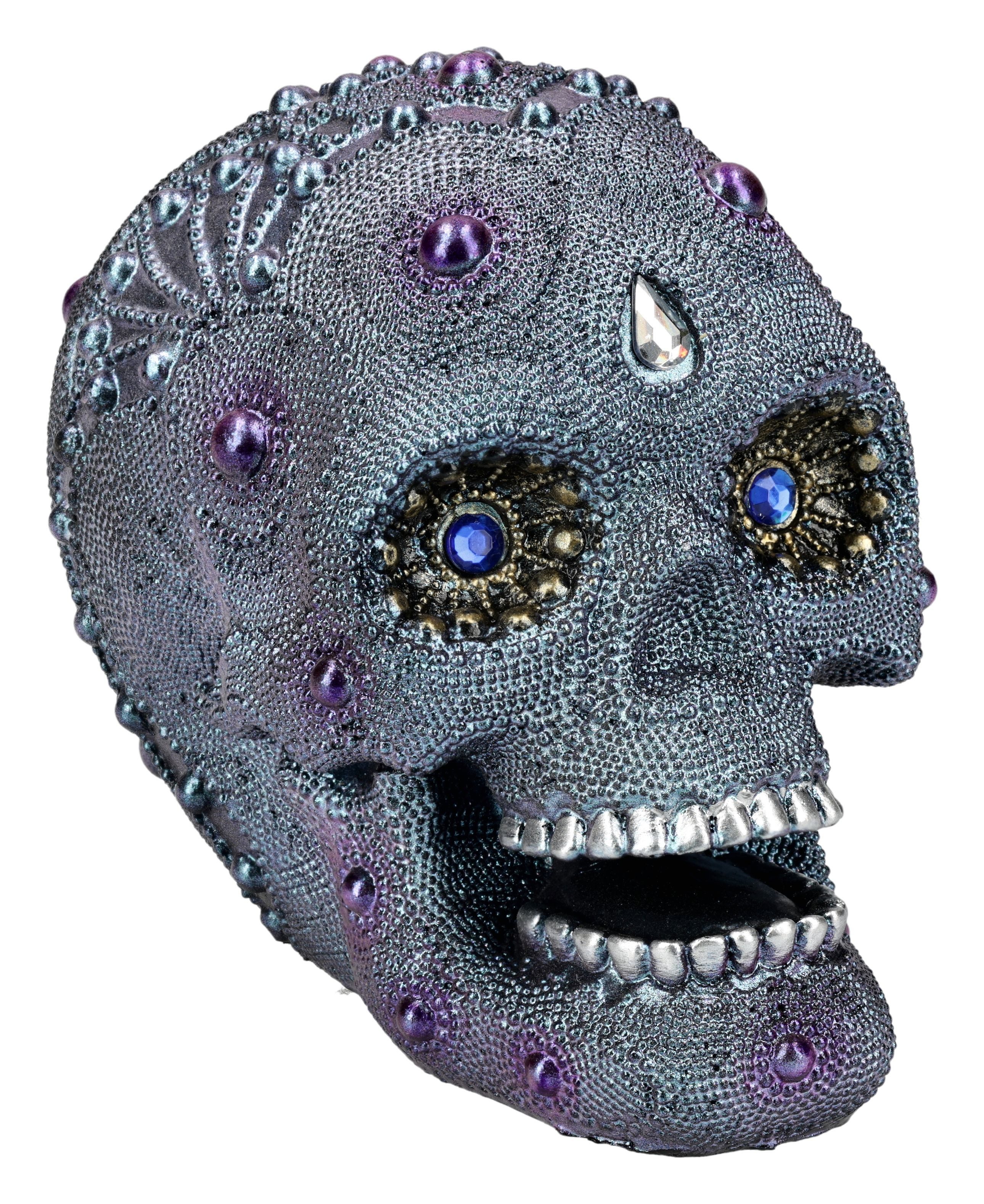 Dekofigur Schädel Deko – Glitzer Totenkopf Statue Gothic Dekoration 9,5 cm Deko