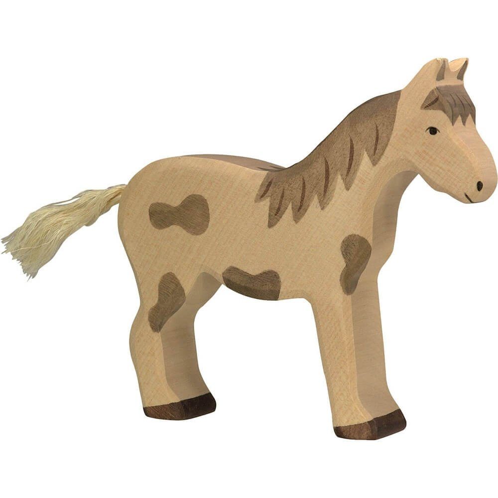 Holztiger Tierfigur HOLZTIGER Pferd aus Holz - stehend, gefleckt