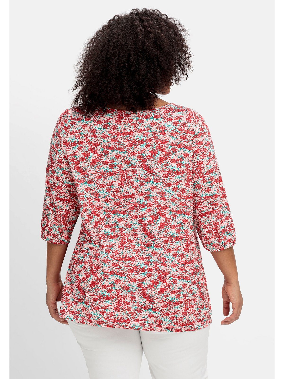 sheego T-Shirt Größen Allover-Blumendruck Ausschnitt Joe by und mit Browns tiefem Große
