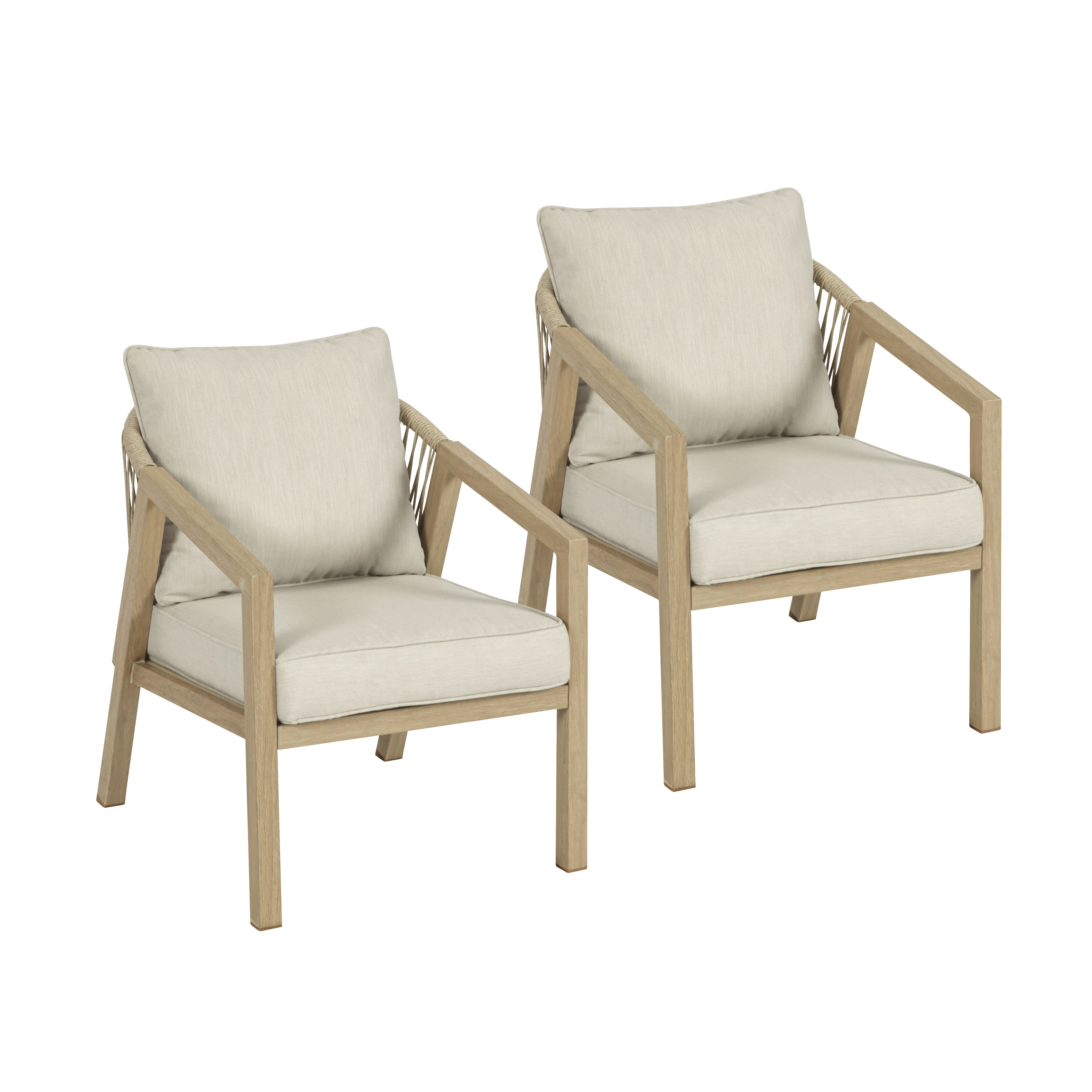 Koll Living Gartenlounge-Set 'Amber' in Beige, aus Stahl in natürlicher Holzoptik, wartungsfrei, (2x Gartensessel, 2-tlg., pulverbeschichteter Stahl in Holzoptik), wasserabweisend, UV- & witterungsbeständig