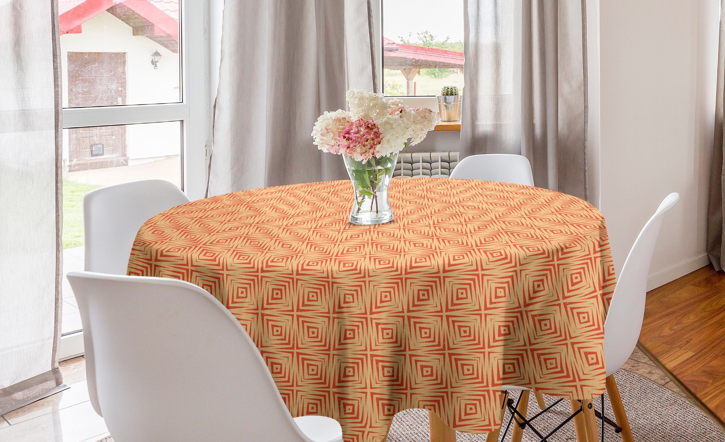 Abakuhaus Tischdecke Kreis Tischdecke Abdeckung für Esszimmer Küche Dekoration, Geometrisch Grunge Art-Quadrat-Fliesen | Tischdecken