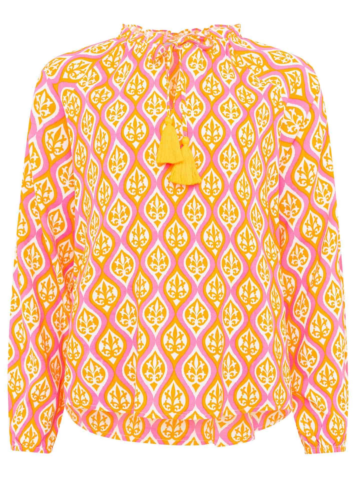 Zwillingsherz Schlupfbluse "Ovale Ranken" Bindeband mit Tasseln, Langarm, V günstig online kaufen