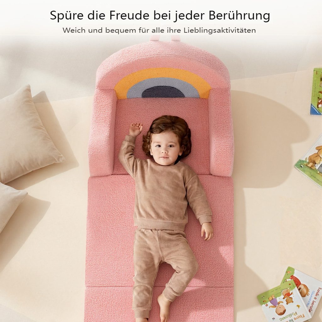 Insma Kindersofa 2-in-1 Kinder Schlafsofa Spielsofa Sofabett Klappbar, Kindersessel Spielcouch mit Regenbogen-Design, 120×50×41cm, Maximale Tragfähigkeit 45 kg