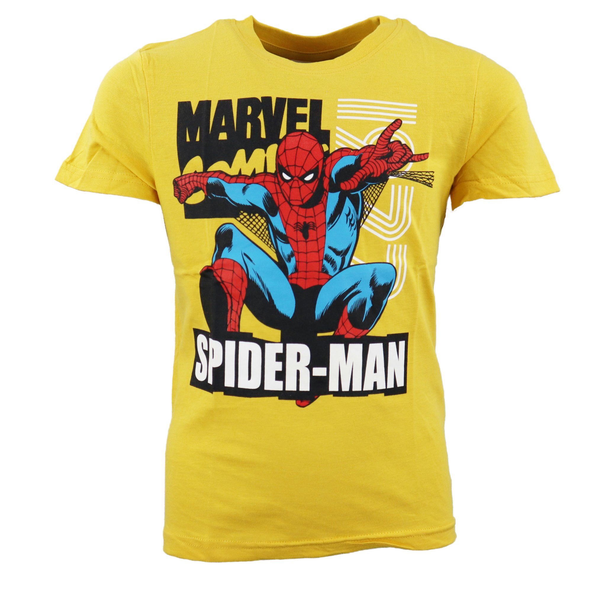 MARVEL Print-Shirt Spiderman Jungen 100% 134, bis 104 kurzarm T-Shirt Baumwolle Gelb Gr. Kinder