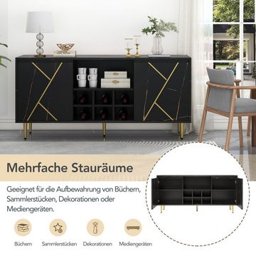 IDEASY Sideboard Selbstbedienungs-Sideboard, 148 x 40 x 70 cm, (elegantes schwarz-goldenes Design mit Flaschenhalter), ideal für Wohnzimmer, Küche und Flur