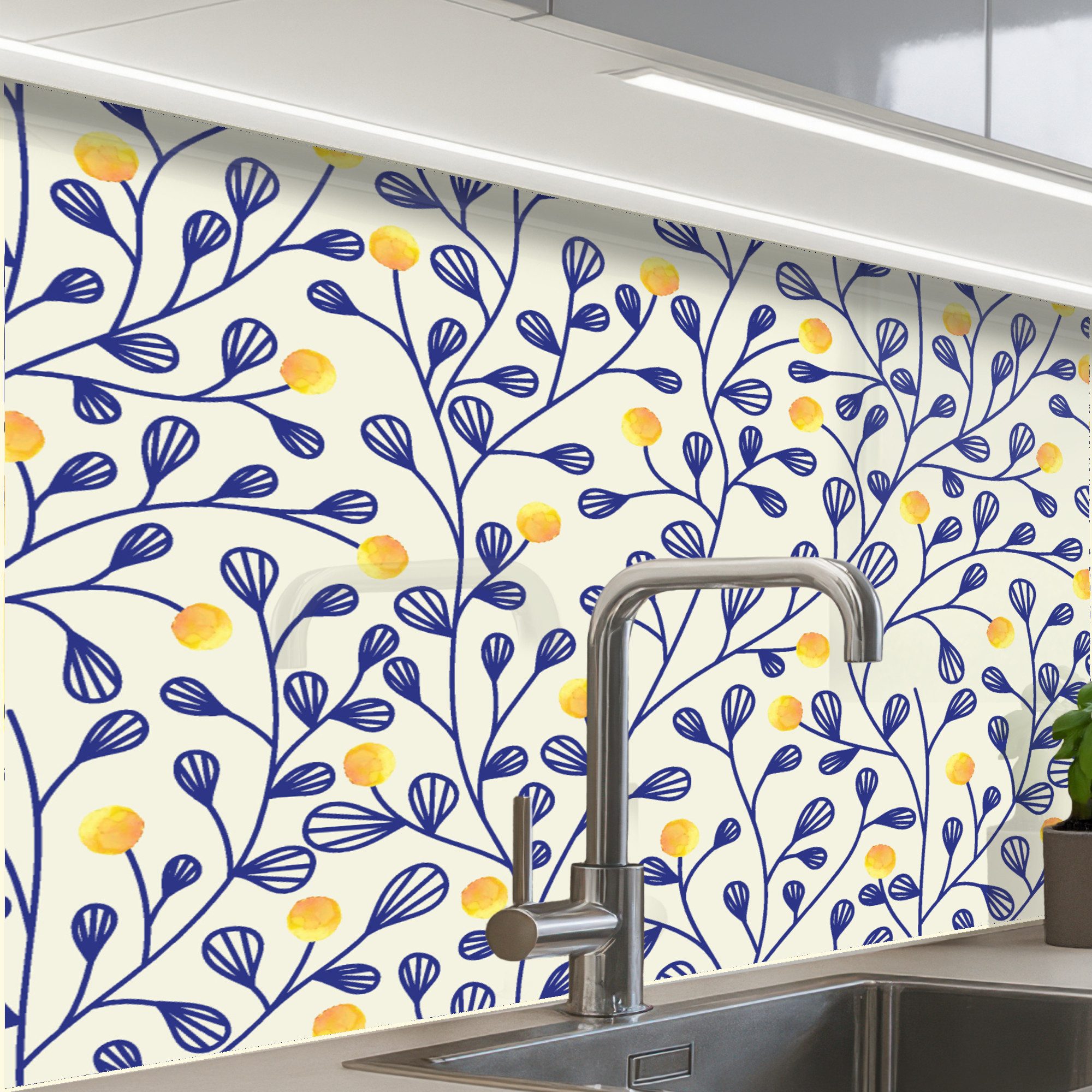 KitchenYeah Küchenrückwand selbstklebend Muster - Gelb - Minimalistisch, (1-tlg), Spritzschutz, Küche, Rückwand, Küchenwand, Küchenfront, 80x60 cm