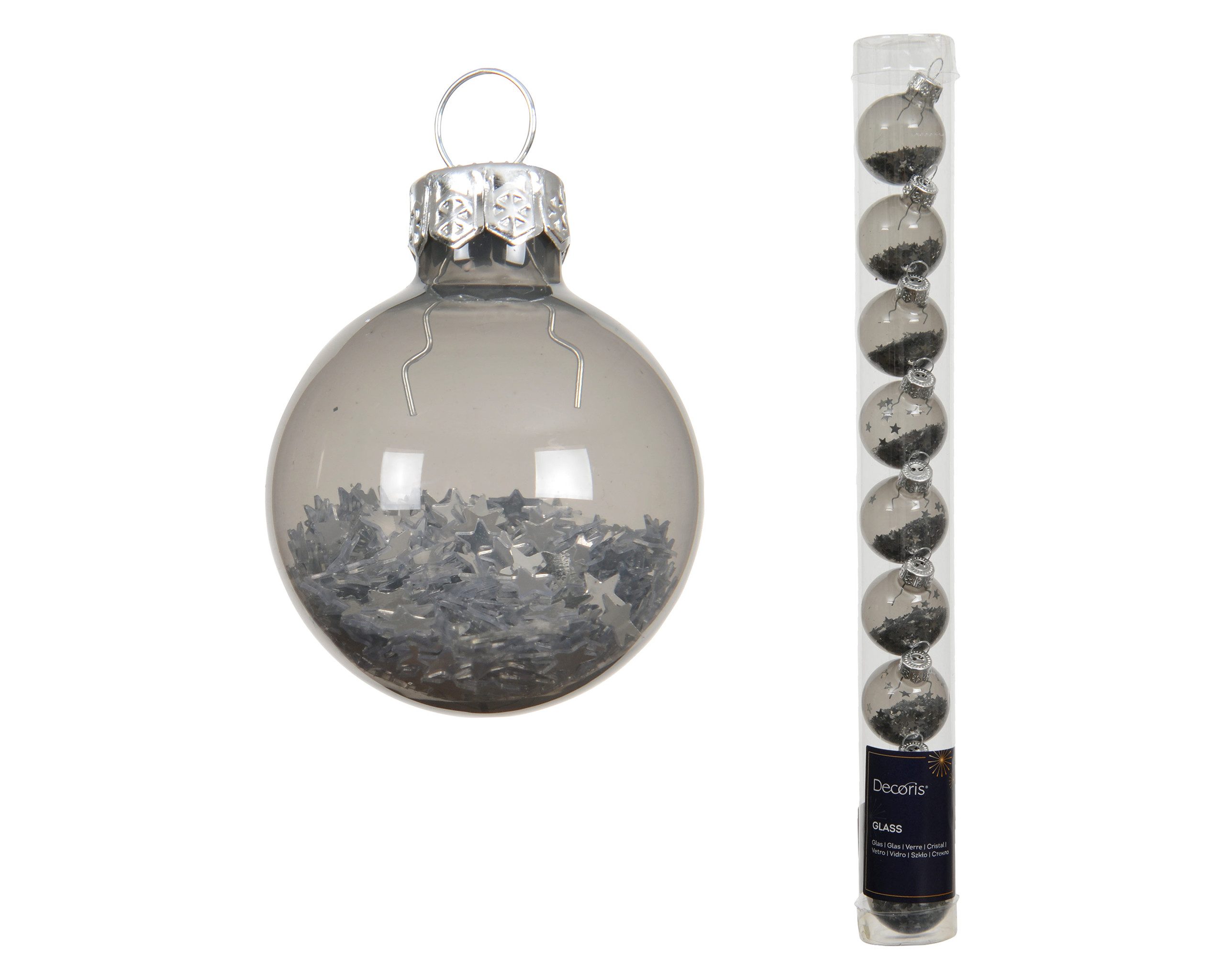 Kaemingk Weihnachtsbaumkugel, Weihnachtskugeln Glas 3cm mit Sternfüllung 9 Stk Zart Grau transparent