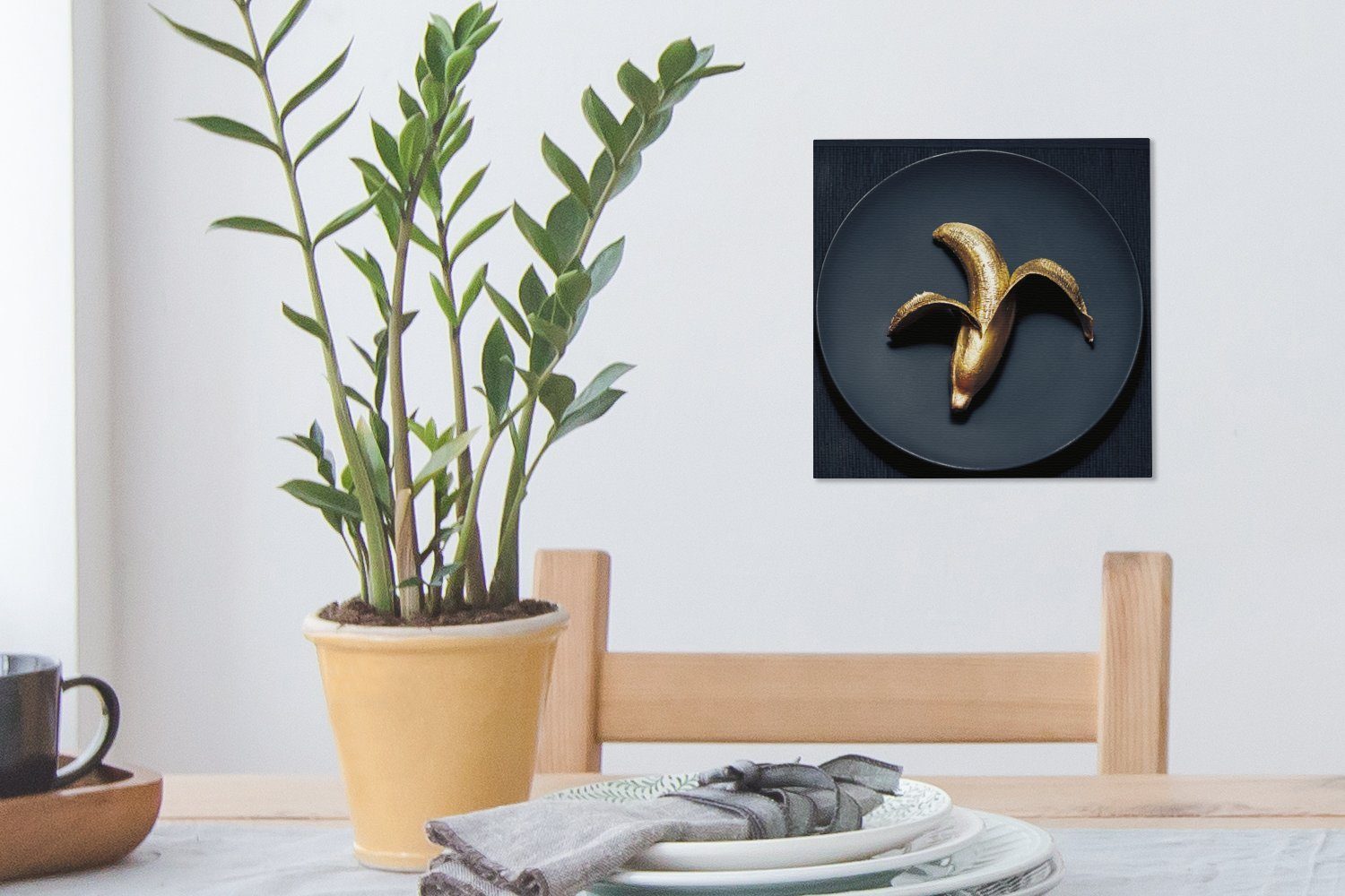 Schlafzimmer Banane bunt für Bilder Hintergrund, Leinwand OneMillionCanvasses® St), Goldene auf (1 dunklem Wohnzimmer Leinwandbild