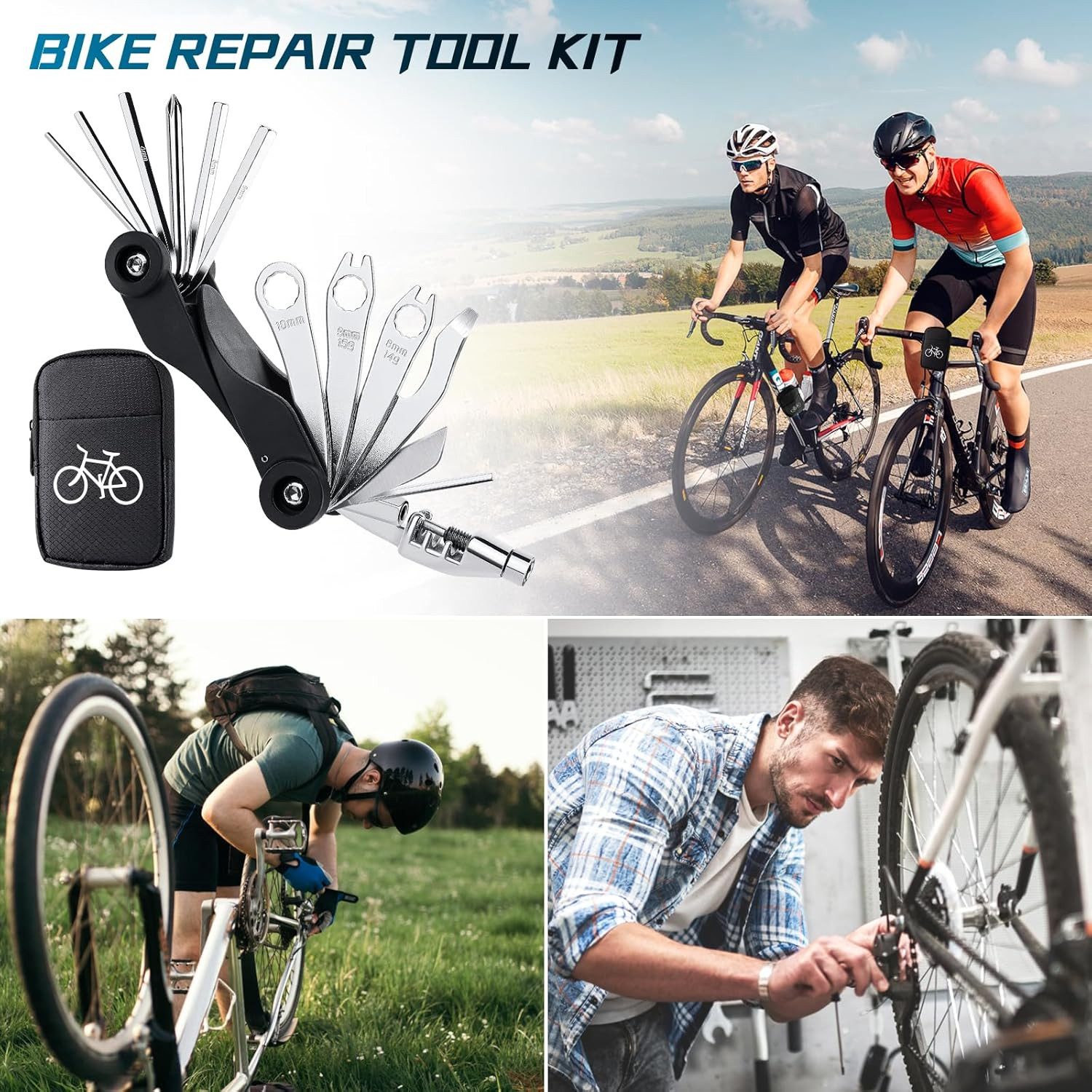 EXTSUD Bicycle Repair Kit, 17-in-1 Bicycle Tool Set, 37 Pieces, Bicycle Repair Kit Multitool Saddle Bag