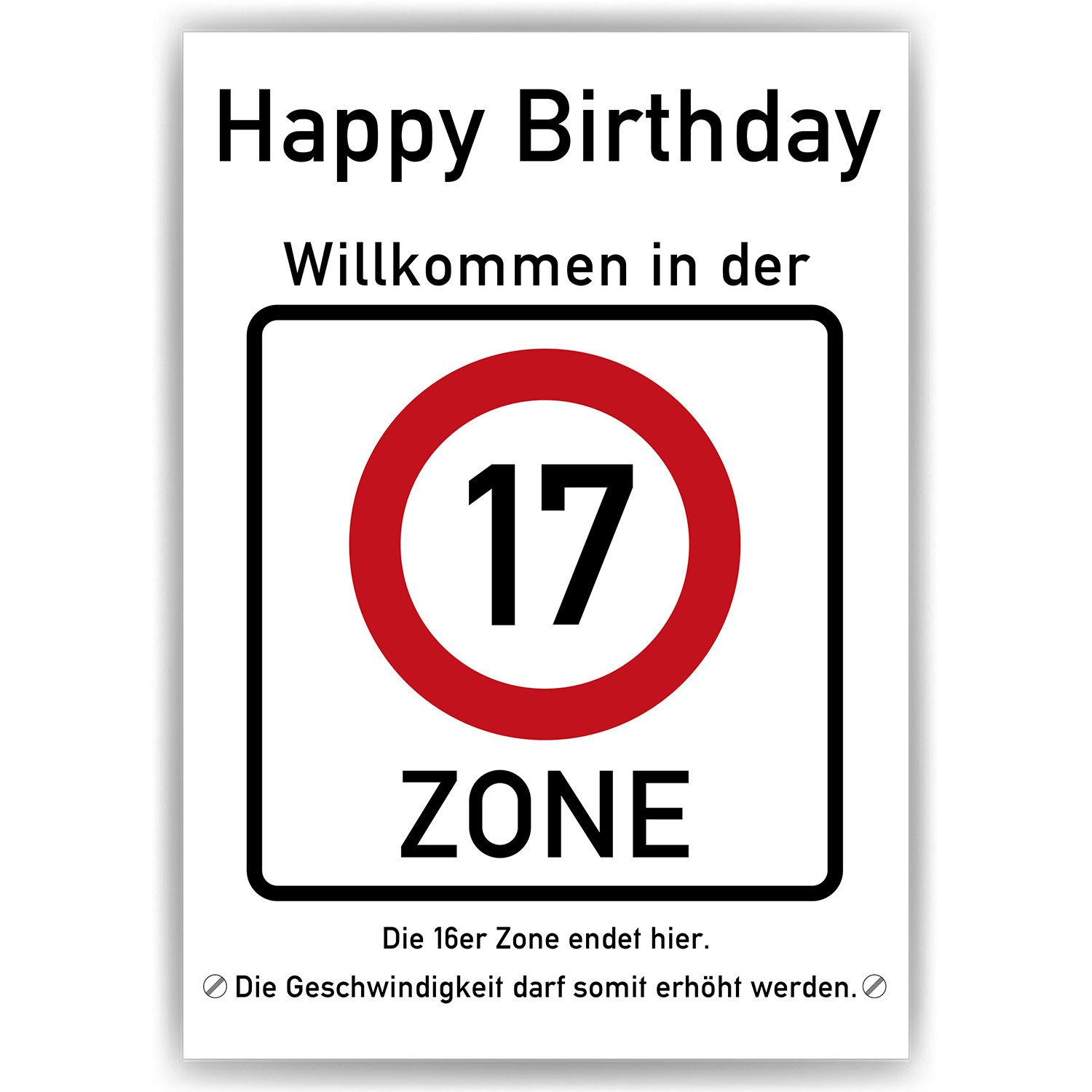 Tigerlino Poster 17. Geburtstag Geschenk Verkehrszeichen Karte Happy Birthday Deko Bild