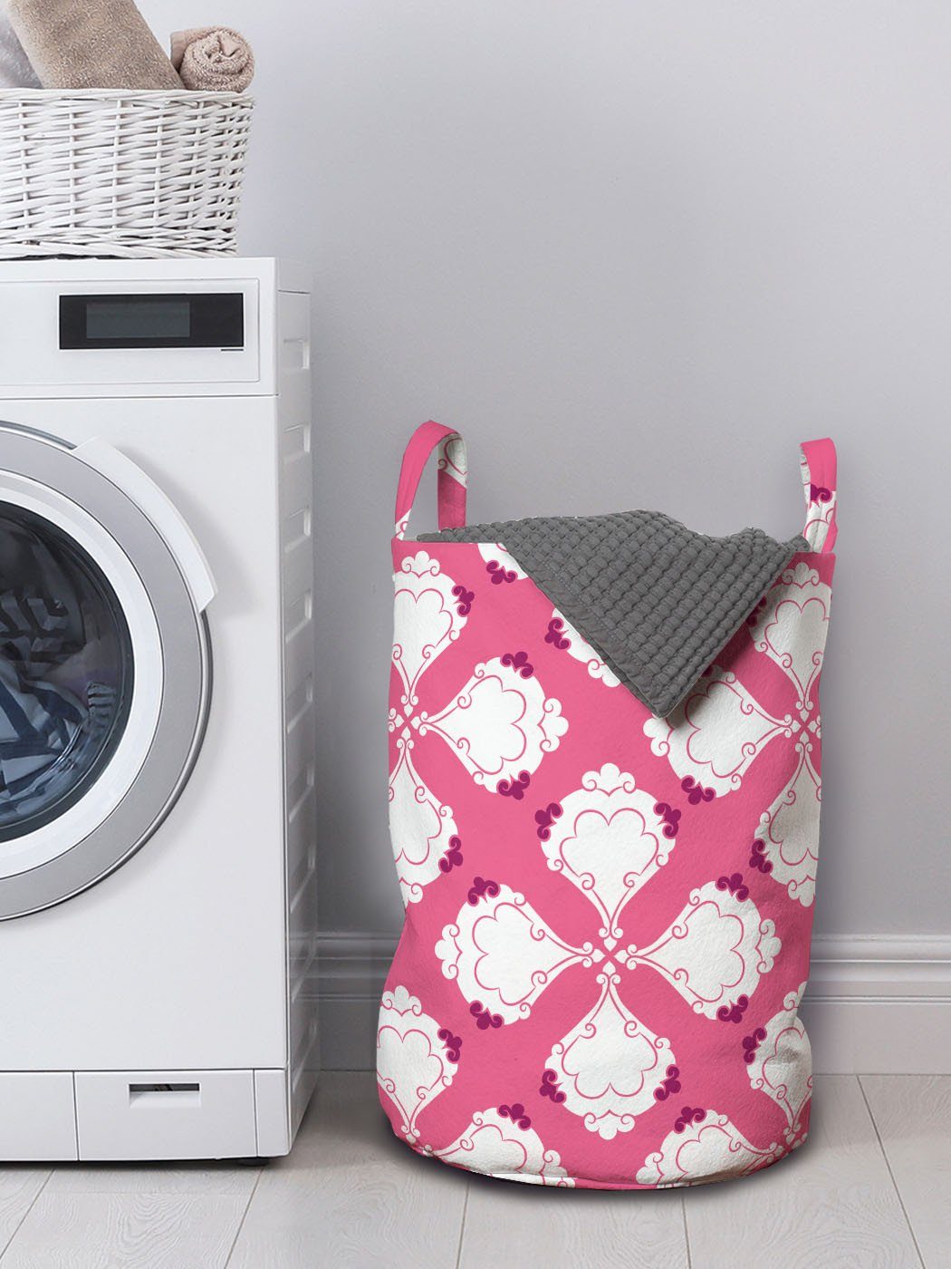 Abakuhaus Wäschesäckchen Kordelzugverschluss Blumen und für Griffen und Kurven mit Waschsalons, Weiß Pink Wäschekorb