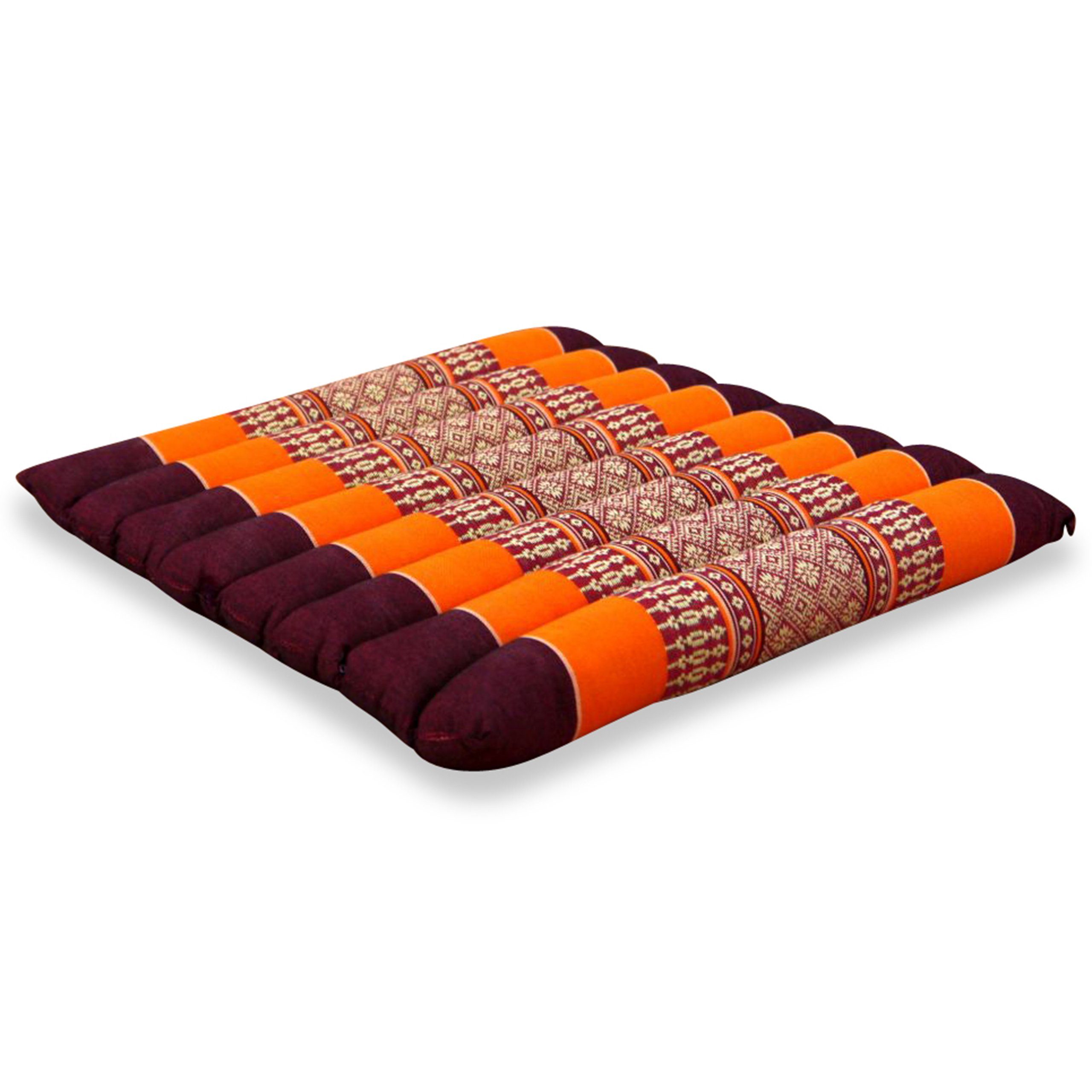 Sitzkissen Kapok Orange handgefertigt, 35x35x4,5cm, vegan Steppkissen und livasia 35 cm,