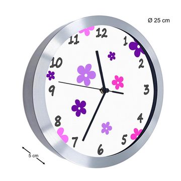 CreaDesign Funkwanduhr Funkuhr, Kinder Wanduhr, Kinderuhr, Kinderzimmer Blume lila rosa (geräuscharmes Uhrwerk)