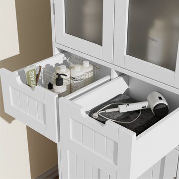 HOMECHO Hochschrank Badezimmerschrank Badschrank mit 4 Türen 2 Schubladen Weiß