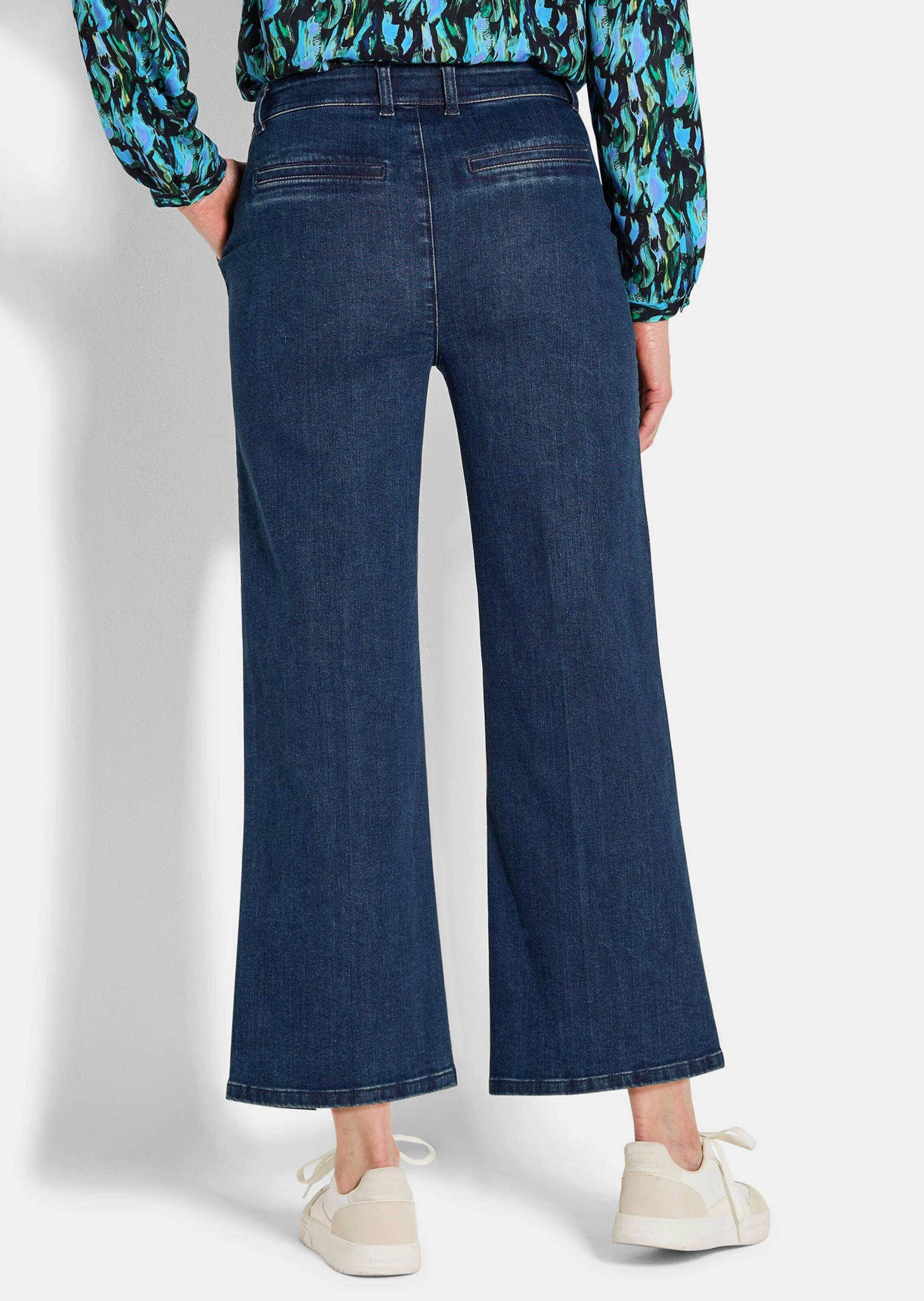 GOLDNER 5-Pocket-Jeans Weite 7/8-Jeans VERA mit Formbund Weite Denim-Culotte mit Bügelfalten, Mid Waist Bund, Gürtelschlaufen