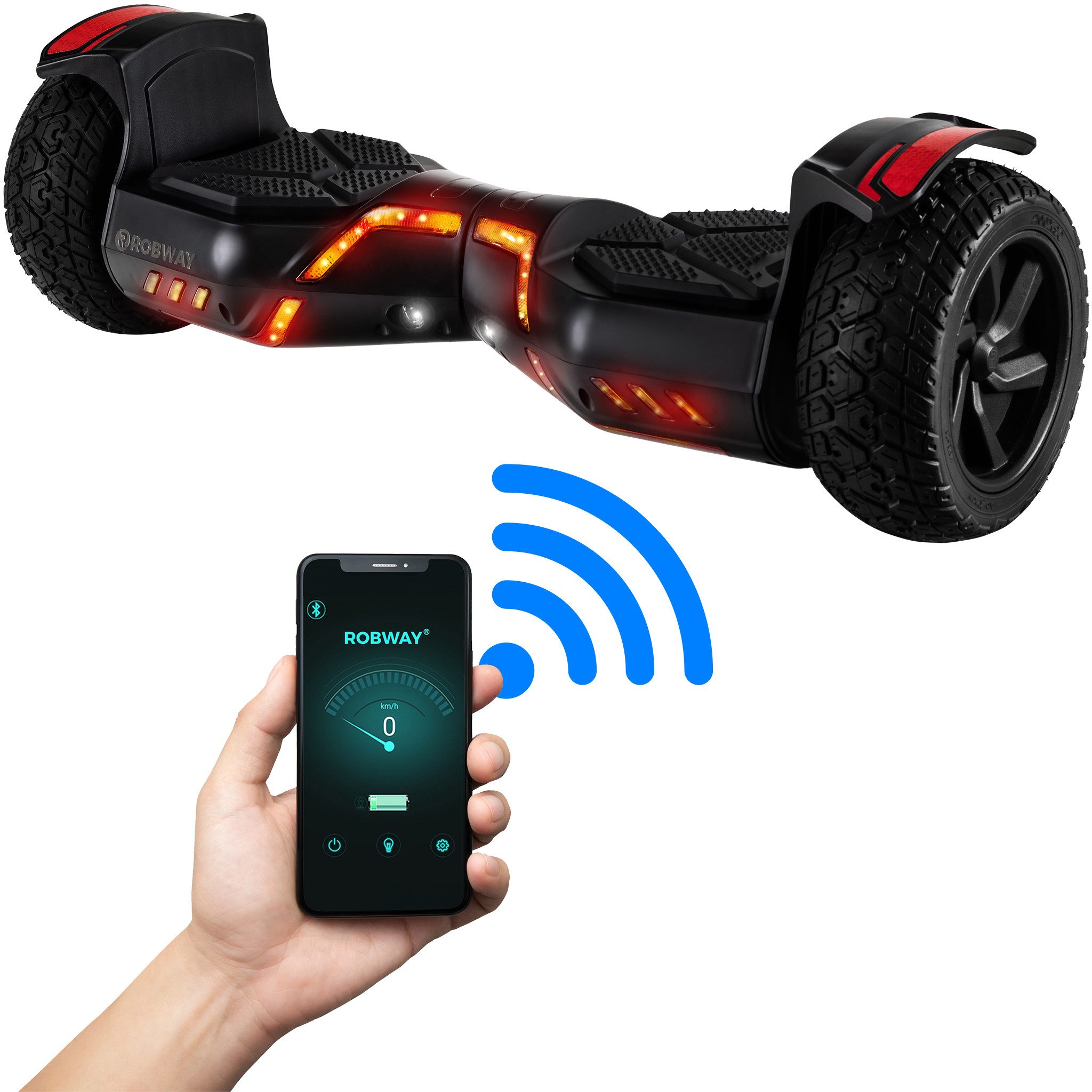 Robway Balance Scooter 8,5” Hoverboard Offroad X2, Samsung Akku & Bluetooth Lautsprecher, 700 W, (Einzelartikel), App-kompatibel / integrierte Bluetooth-Lautsprecher LED-Beleuchtung