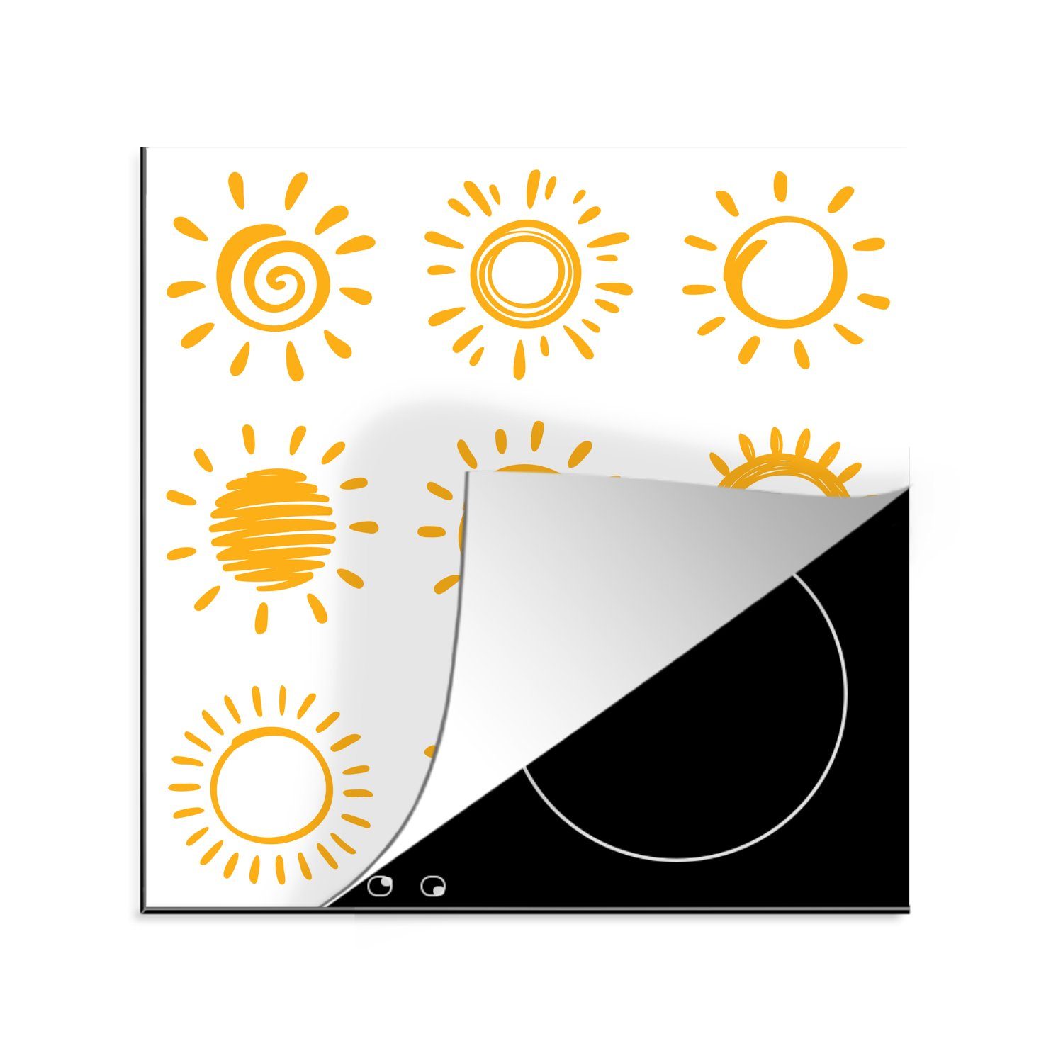 MuchoWow Herdblende-/Abdeckplatte Verschiedene Sonnen gezeichnet, 78x78 (1 Ceranfeldabdeckung, Arbeitsplatte für Vinyl, küche tlg), cm